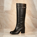 Women's Tall Knee-High Boots – Eyelet Buckle Strap Chunky Heel Slip-On