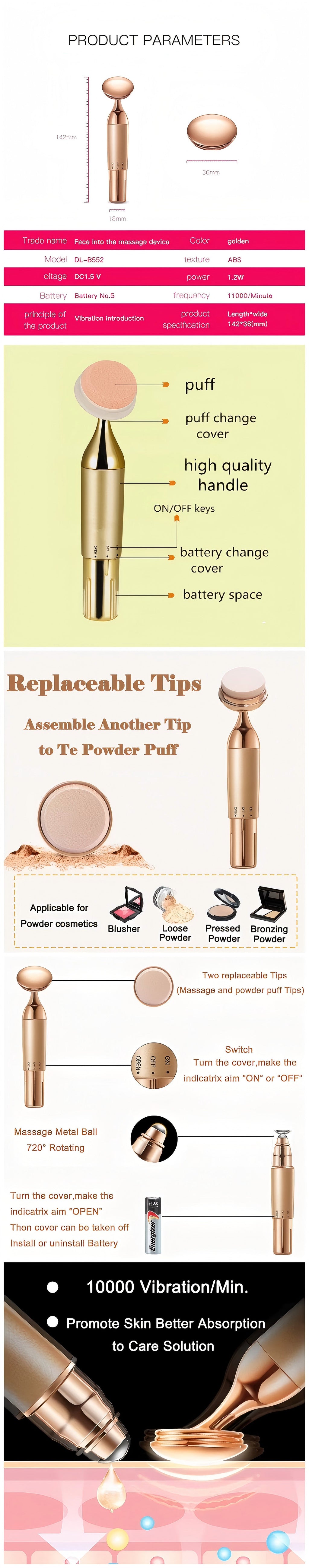 3D Vibrating Makeup Sponge - Electric Foundation Blender Waterproof - For Flawless Liquid & Powder Application
