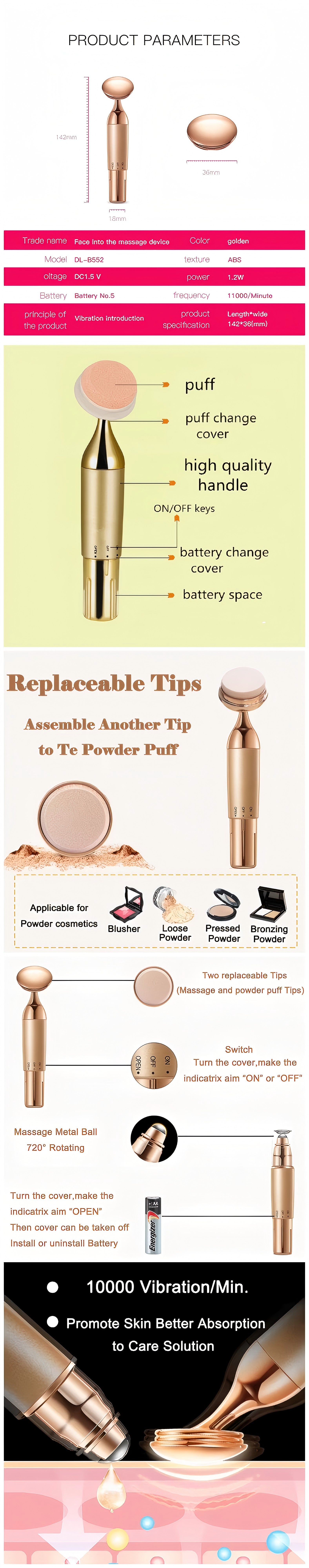 3D Vibrating Makeup Sponge - Electric Foundation Blender Waterproof - For Flawless Liquid & Powder Application