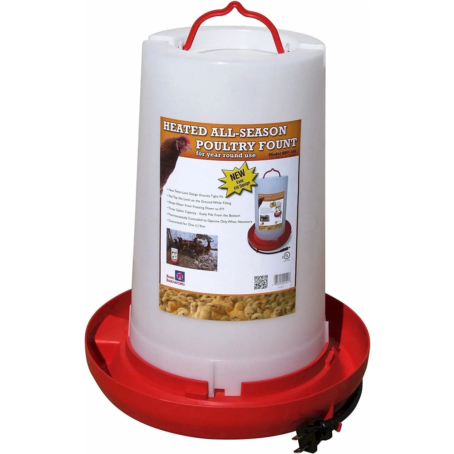 Farm Innovators All-Seasons Heated Plastic Poultry Fountain 3 Gal