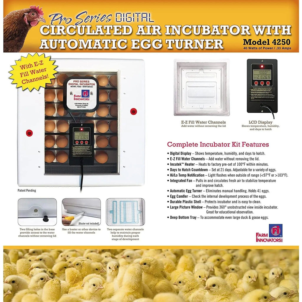 Farm Innovators Model 4250 Circulated Air Incubator with Turner