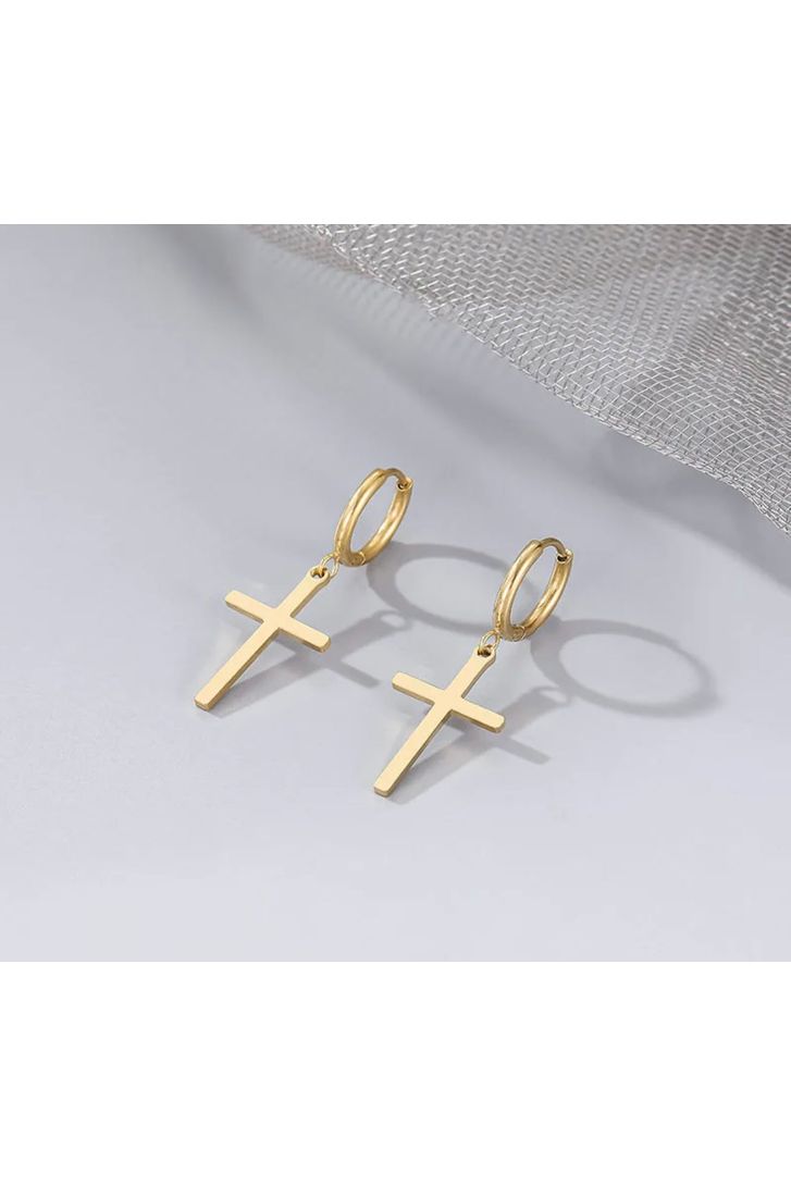 DAINTY 18K GOLD CROSS PENDANT EARRINGS
