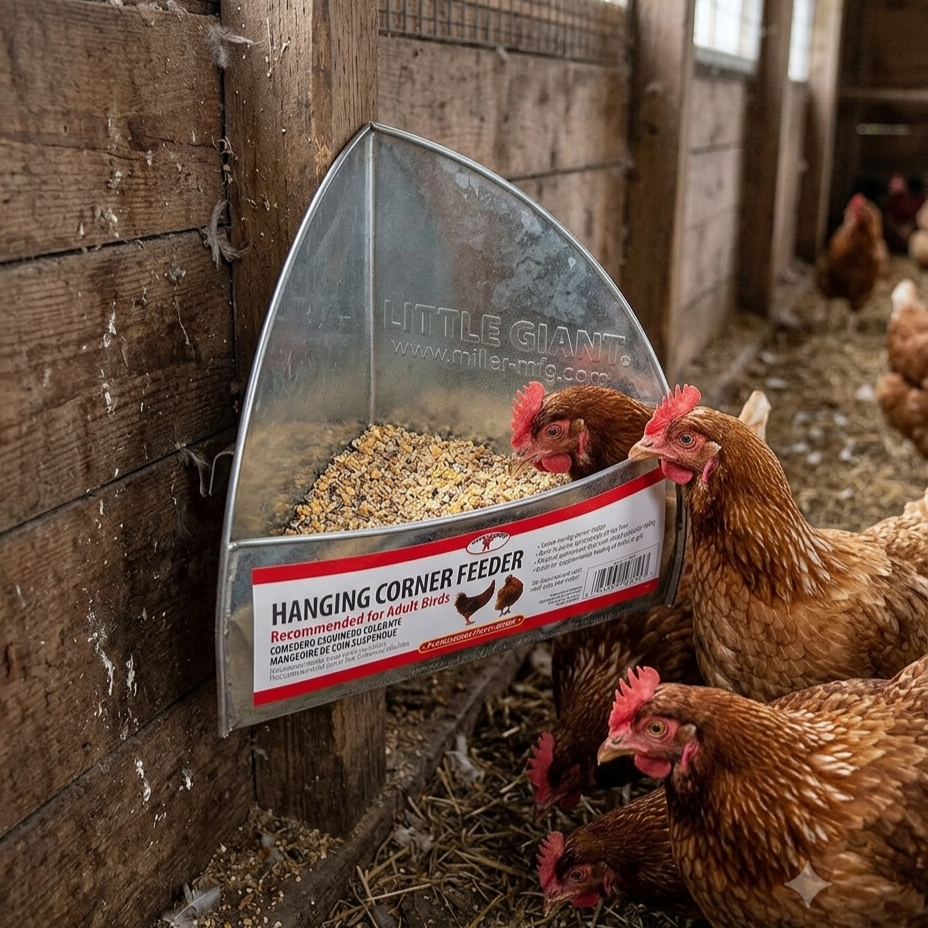 Little Giant Galvanized Hanging Corner Poultry Feeder Space-Saving Chicken Farm 4PCK