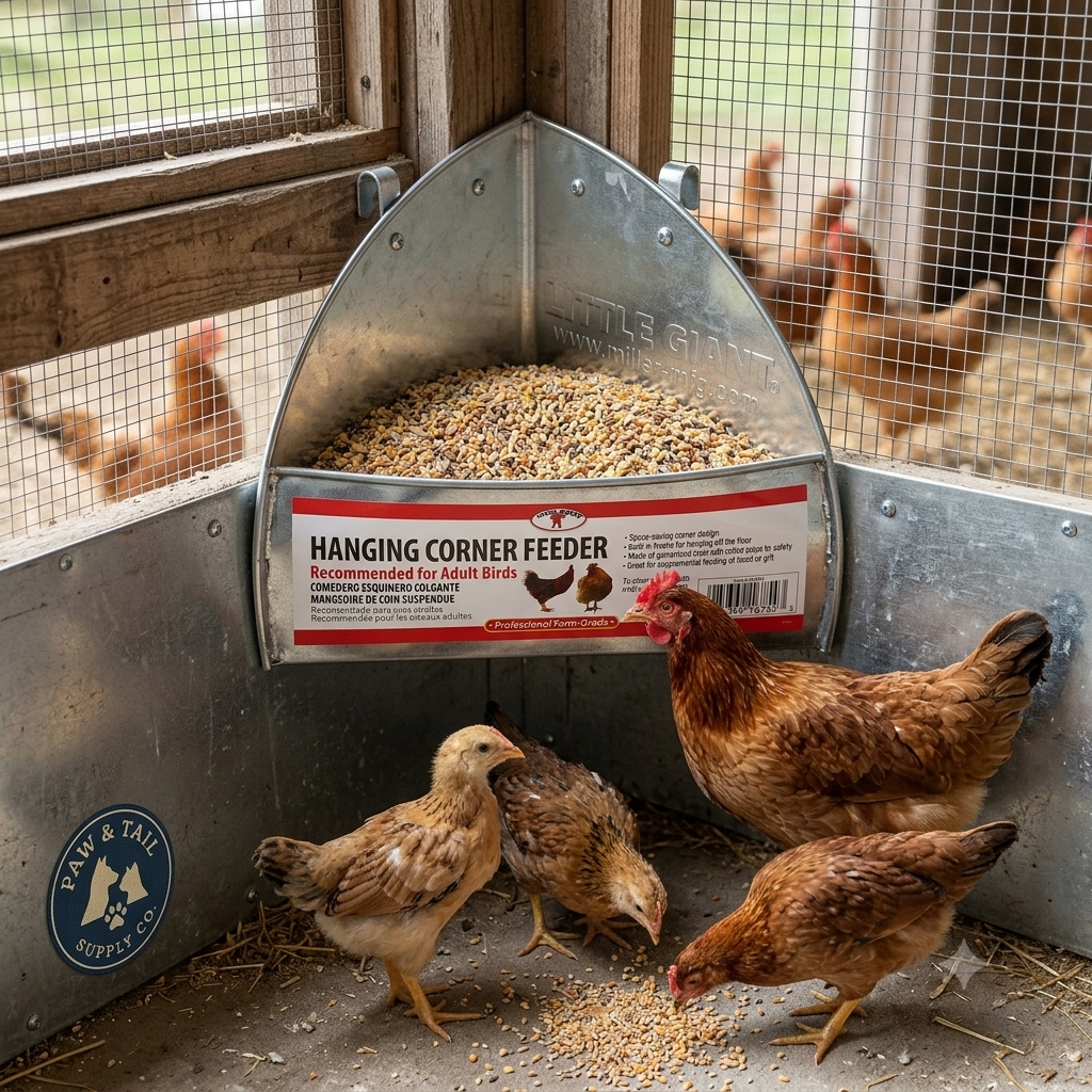 Little Giant Galvanized Hanging Corner Poultry Feeder Space-Saving Chicken Farm 4PCK