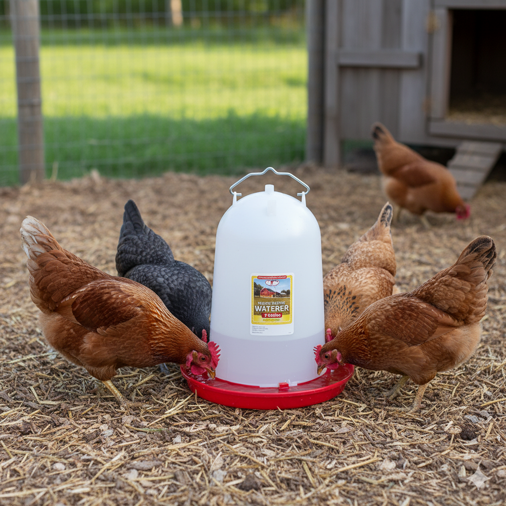 Little Giant 3 Gallon Poultry Drinker Gravity Fed Chicken Waterer Red Base