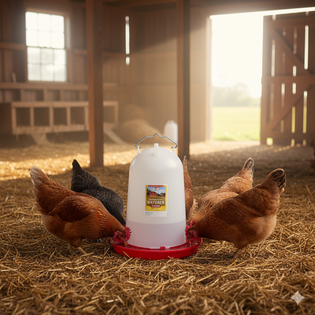 Little Giant 3 Gallon Poultry Drinker Gravity Fed Chicken Waterer Red Base
