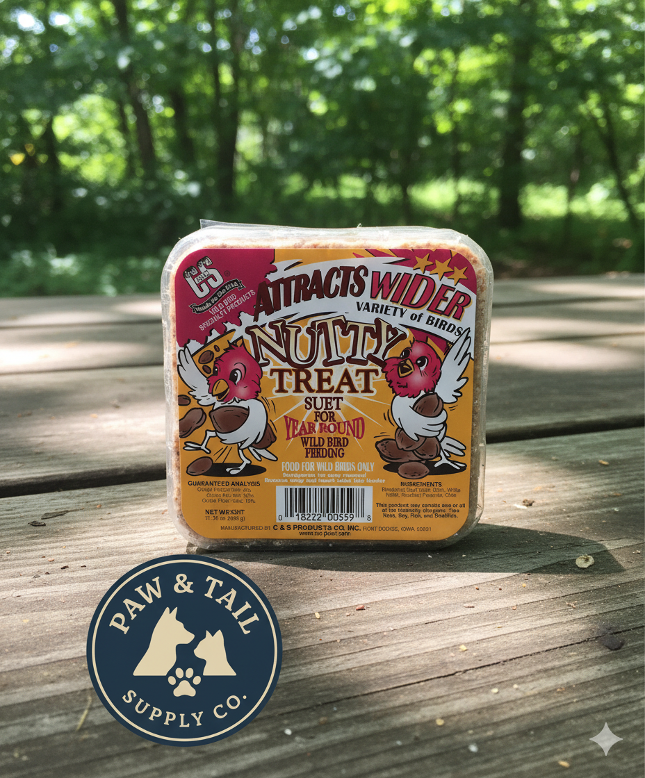 C&S Nutty Suet Treat Bird Cake 11.75 oz & Large Suet Basket Feeder Combo