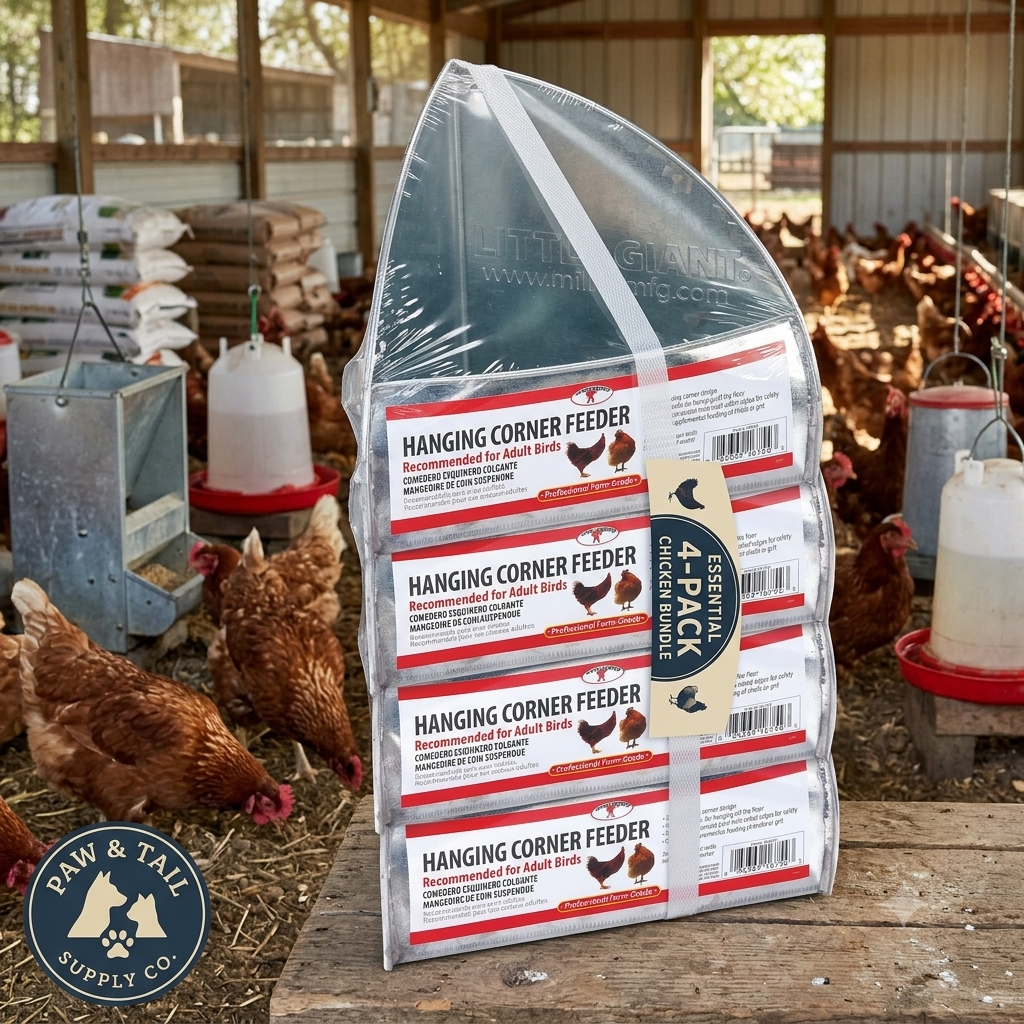 Little Giant Galvanized Hanging Corner Poultry Feeder Space-Saving Chicken Farm 4PCK