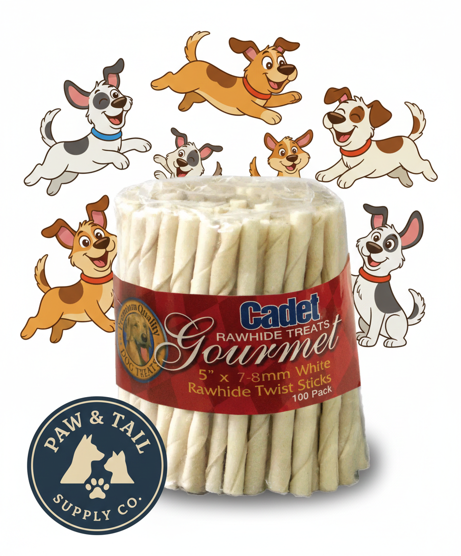 Cadet Beef Hide Rawhide Twists 5-Inch Dog Chews 100 Count Long Lasting