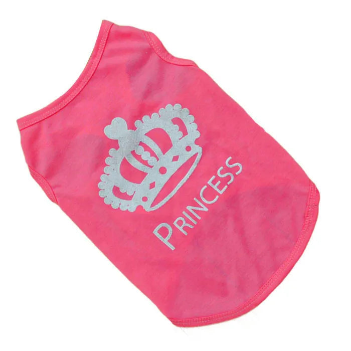 Dog Clothing Pet Supplies Vest Summer Crown T-shirt Pink Pet Cat And Dog Print Cotton Vest Puppy Princess Costume Pet Clothing#E