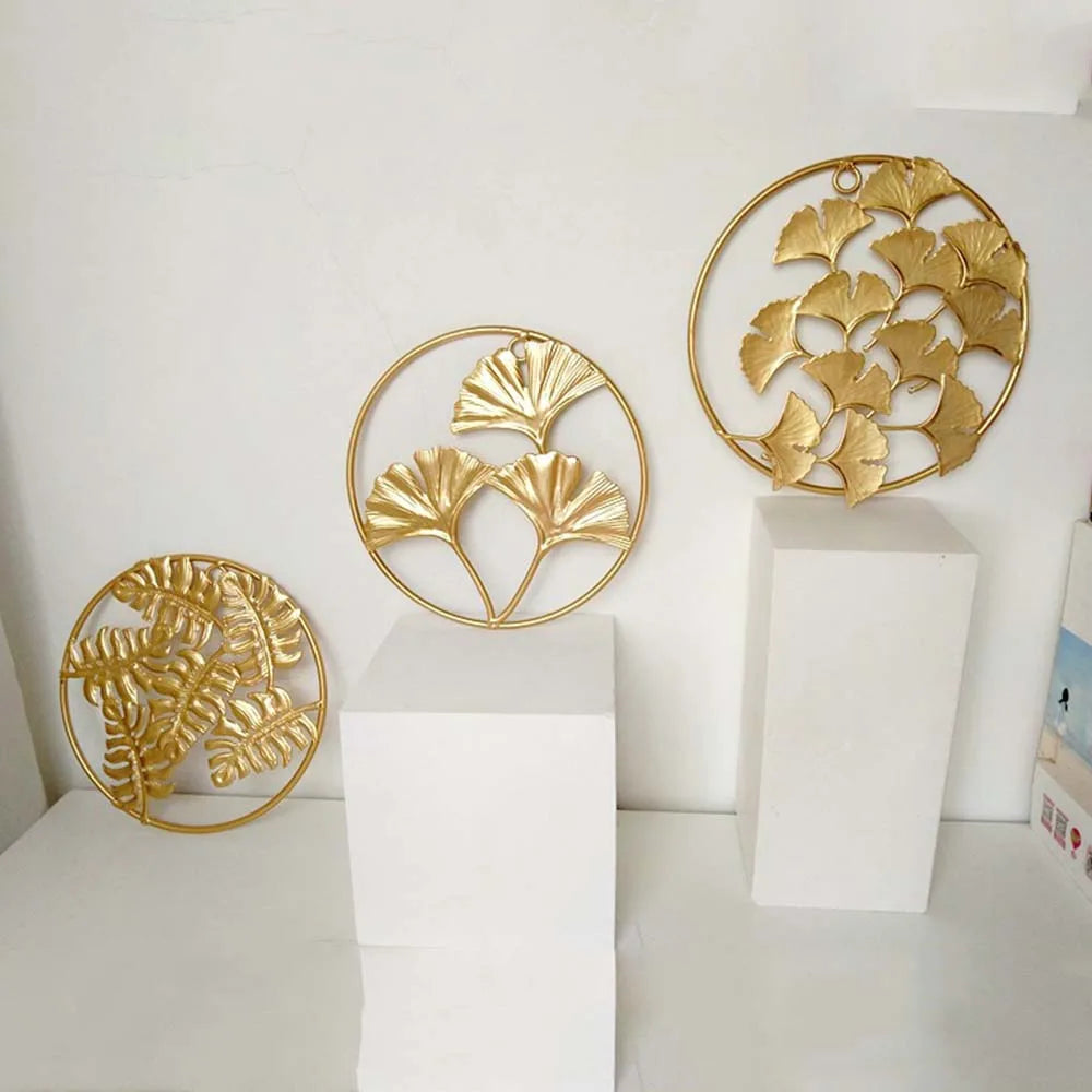 Ginkgo Leaf Metal Wall Decor Pendants Wrought Iron Wall Hanging Ornament Retro Nordic Room Decor Home Decoration Accessories