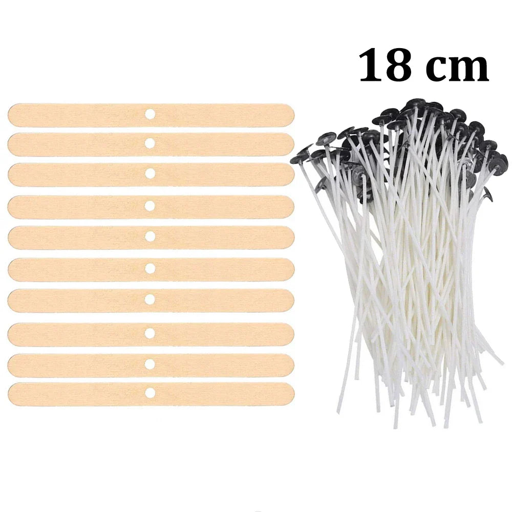 Smokeless Candle Wicks 2.6-20cm Pre-Waxed Cotton Core Wicks with Metal Sustainer Tabs DIY Handmade Candle Making Tools