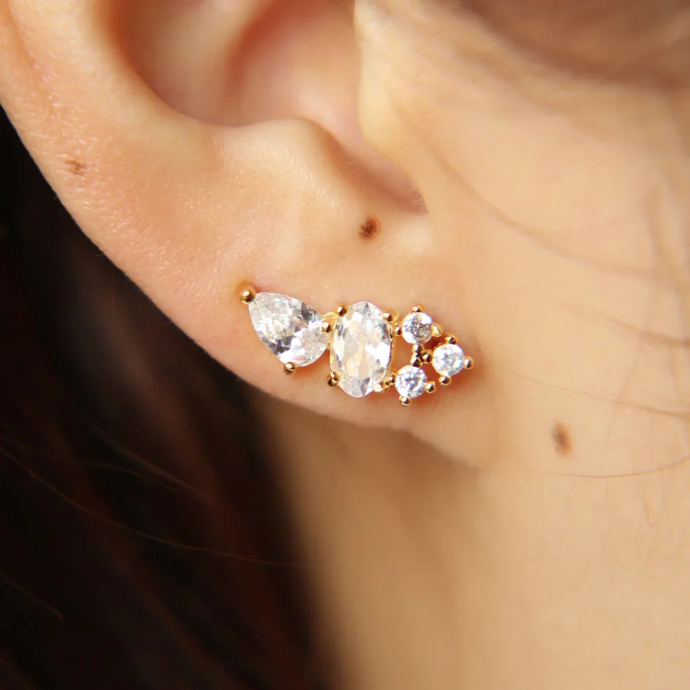 Rose Gold Color Crystal Zirconia cz Stud Earrings for Women 2023 bijoux Love Wedding Earring Statement Brinco Bijouterie