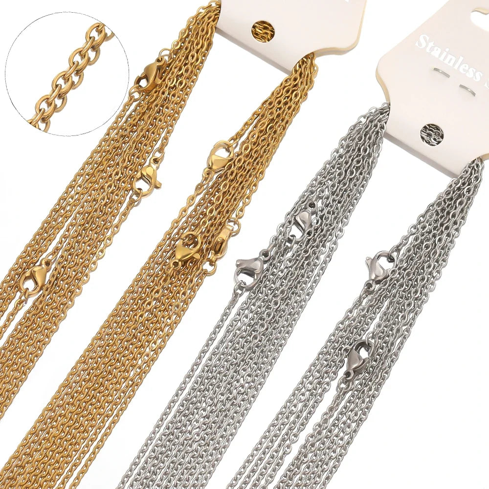 10pcs 50cm 2mm Gold Color Stainless Steel Link Chains Necklaces Fashion Jewelry Cuban Chains Wholesale Chain DIY Crafts Supplies