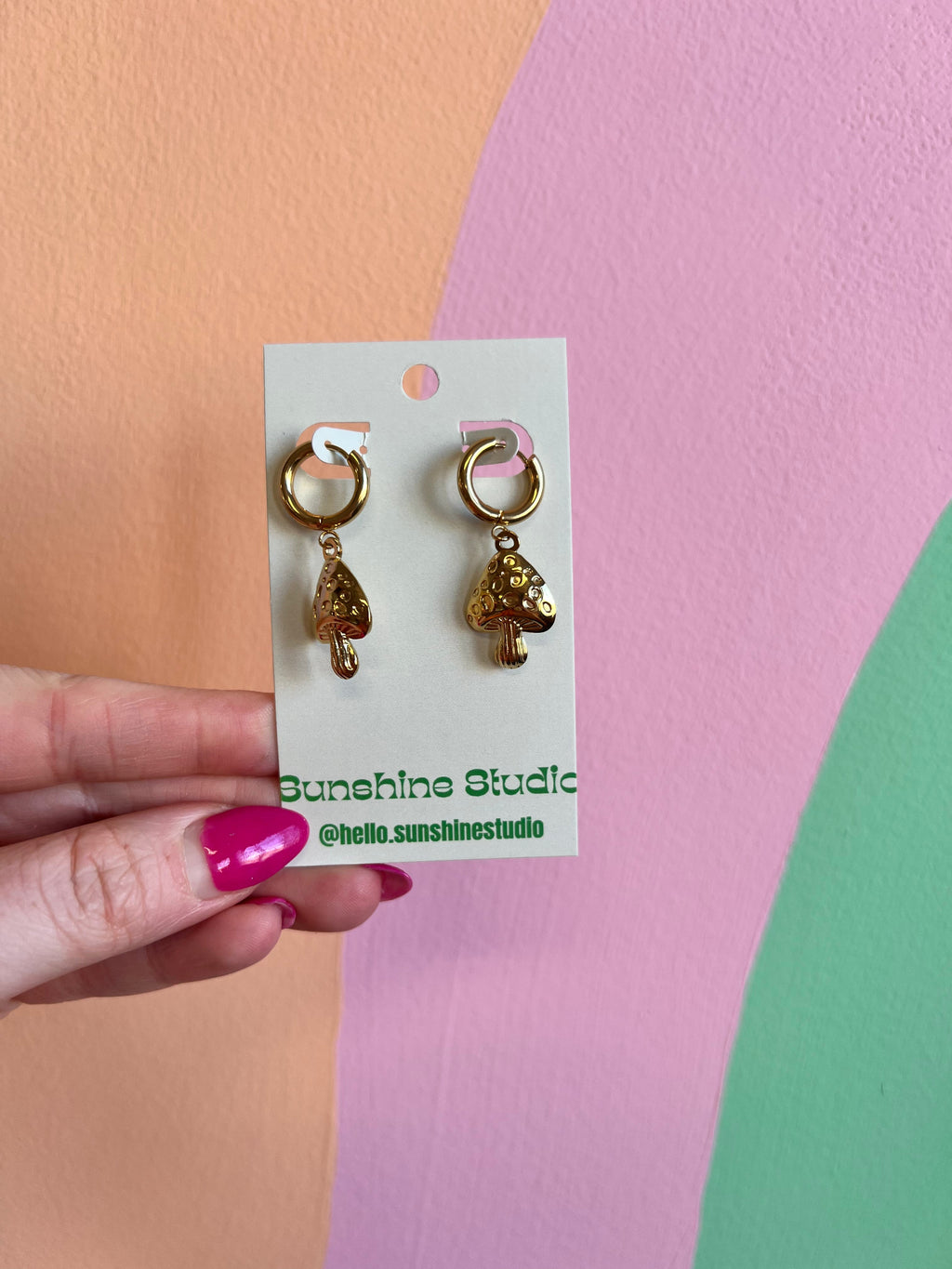 Mushroom Charm Hoop Earrings