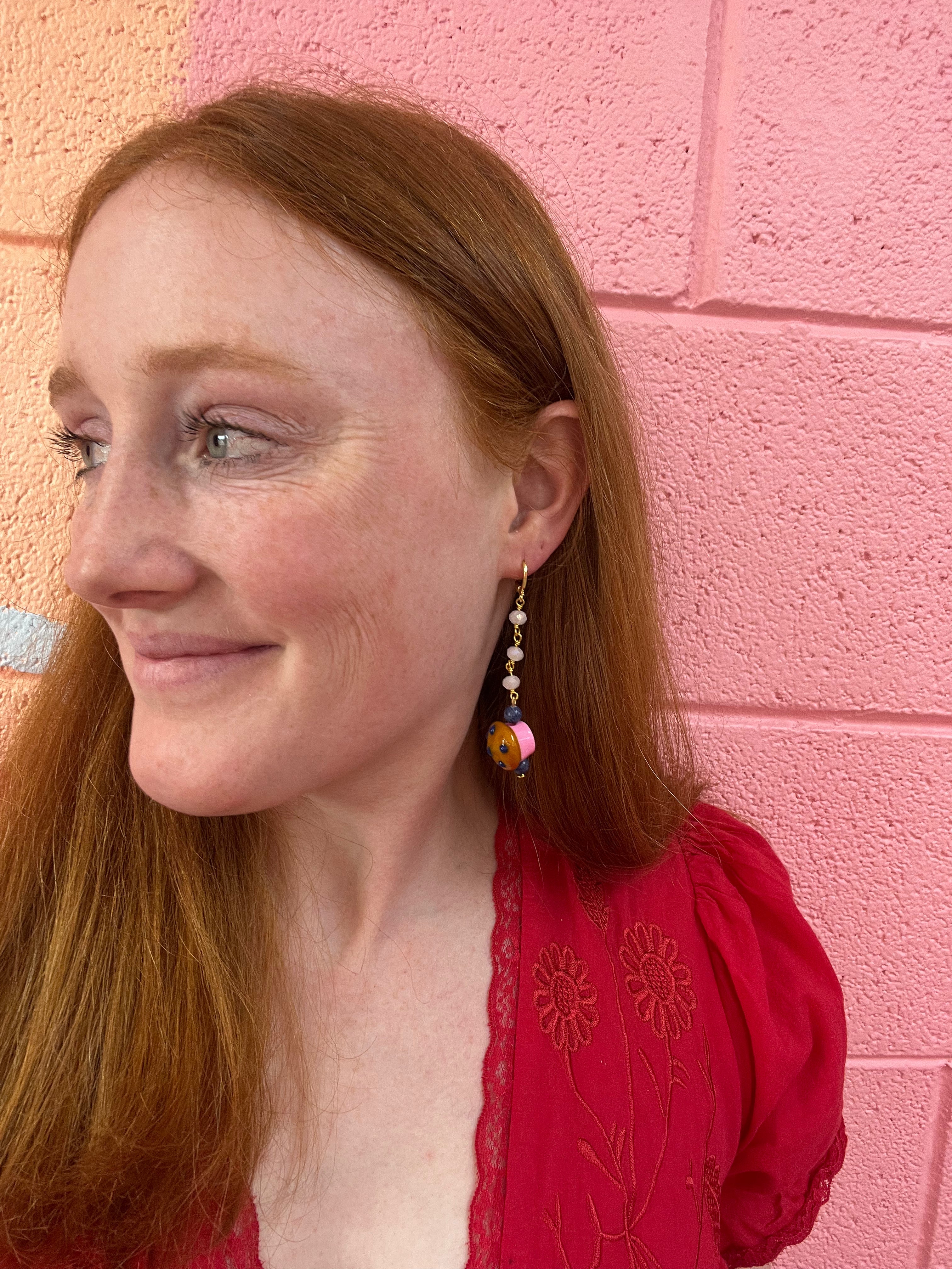Beaded Muffin Drop Earrings