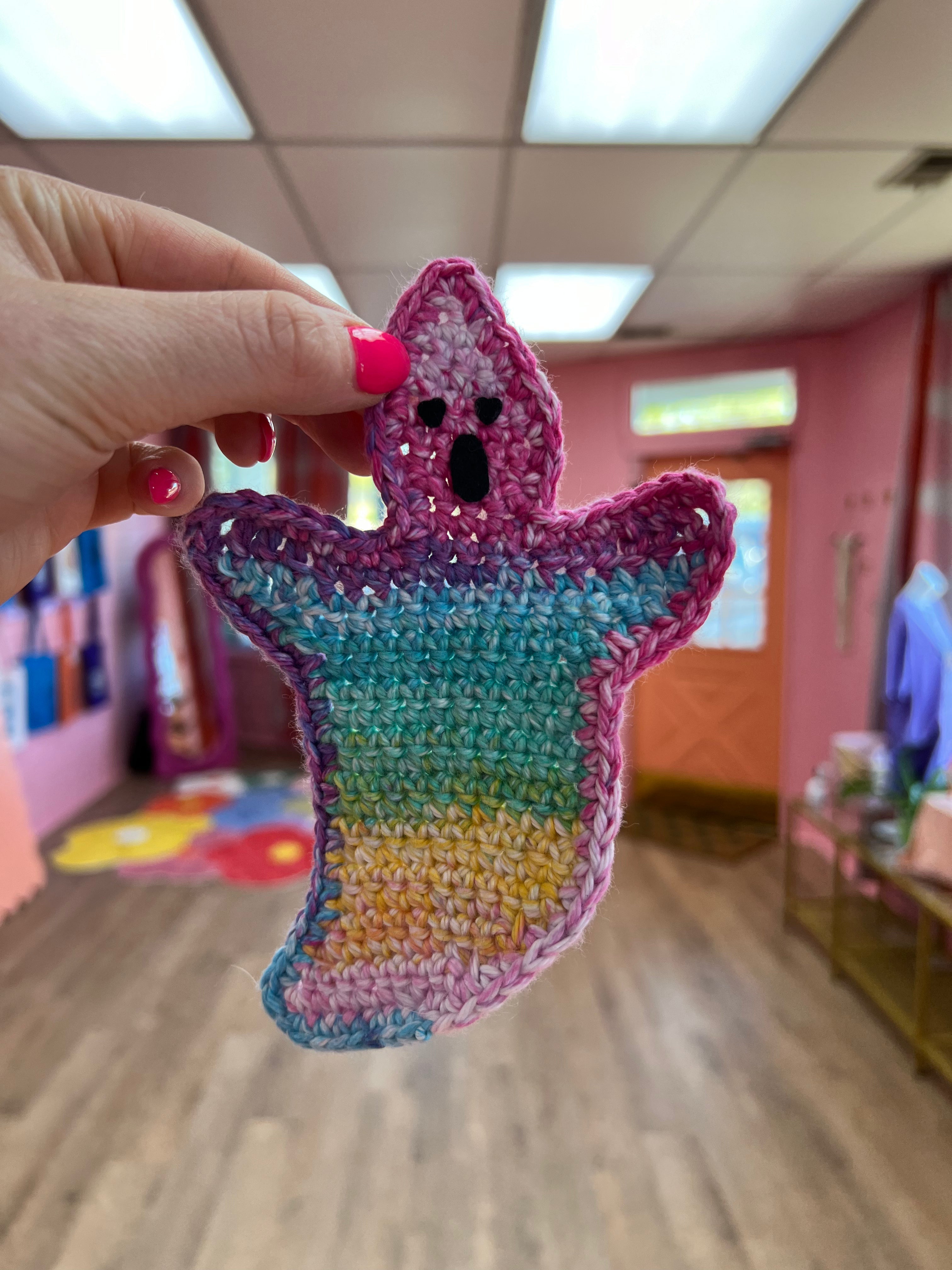 Colorful Ghost Crochet Coaster