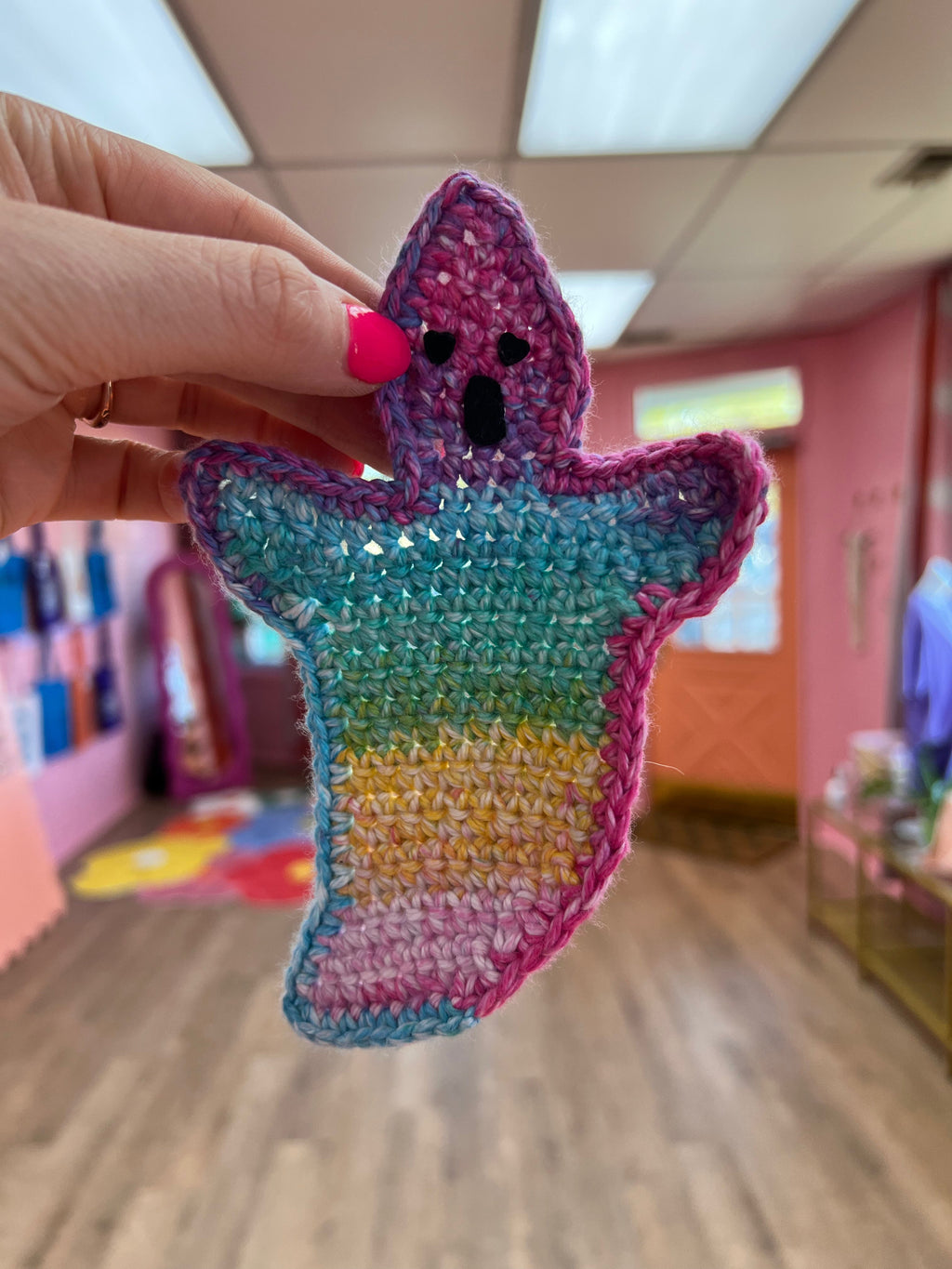 Colorful Ghost Crochet Coaster
