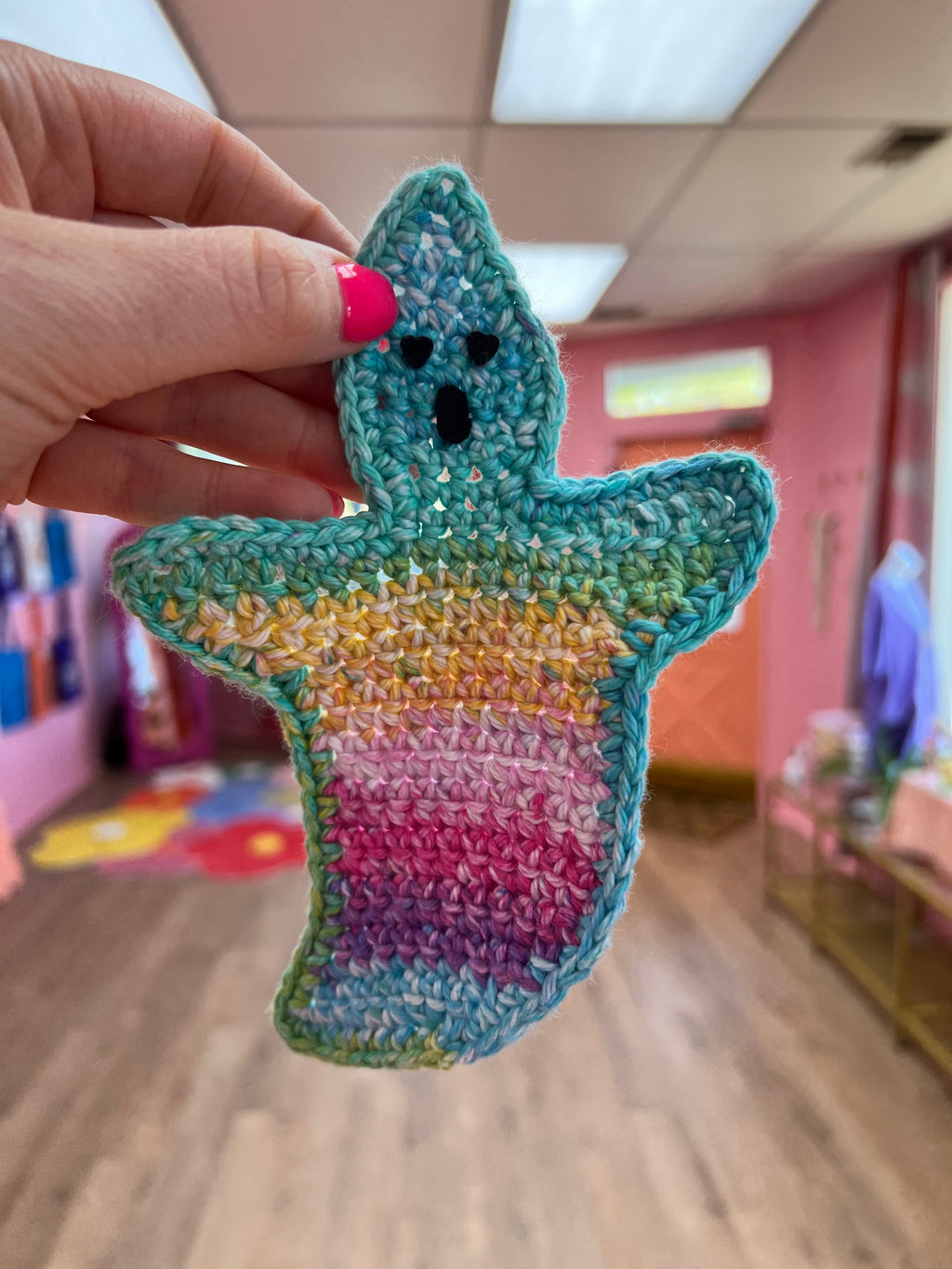 Colorful Ghost Crochet Coaster
