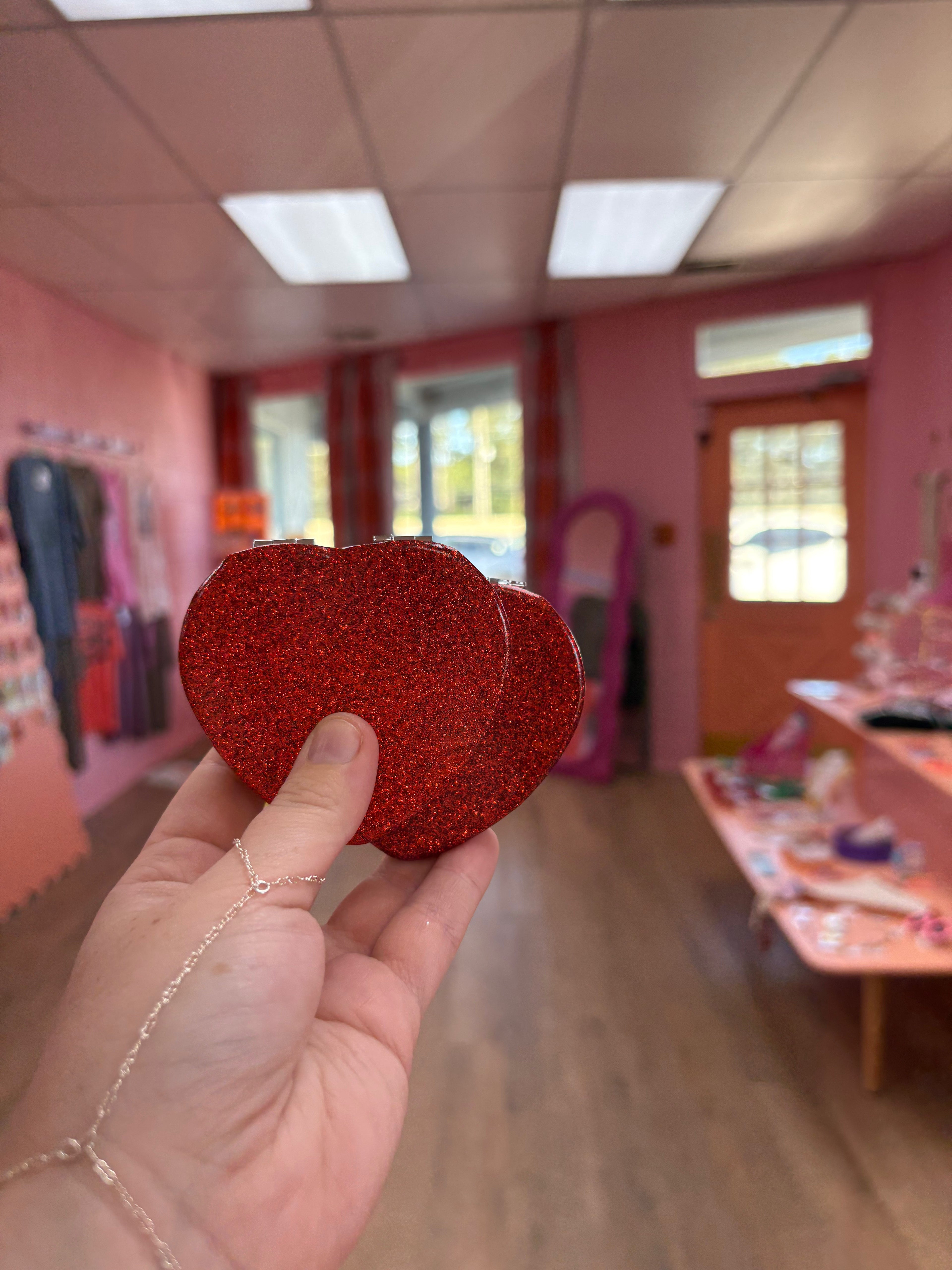 Sparkling Heart Travel Mirror