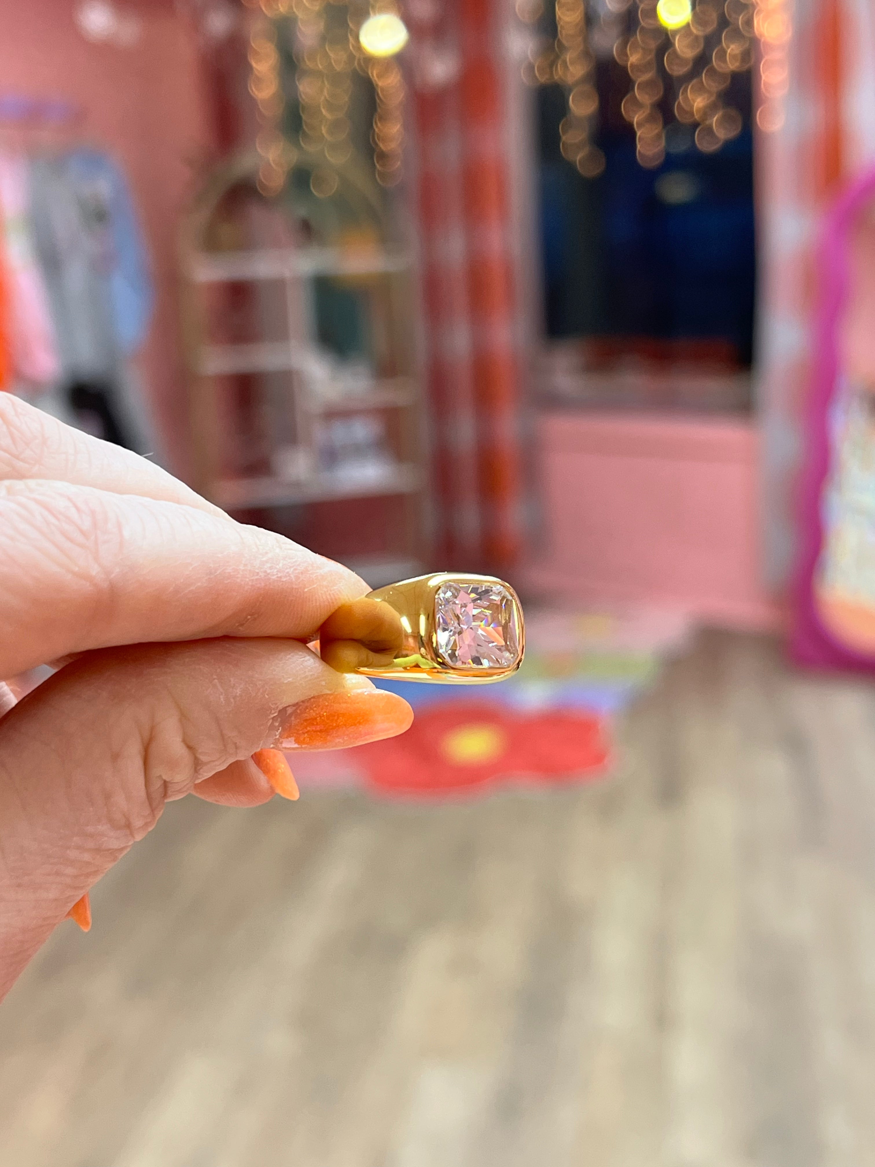 Large Clear Gem Titanium Ring