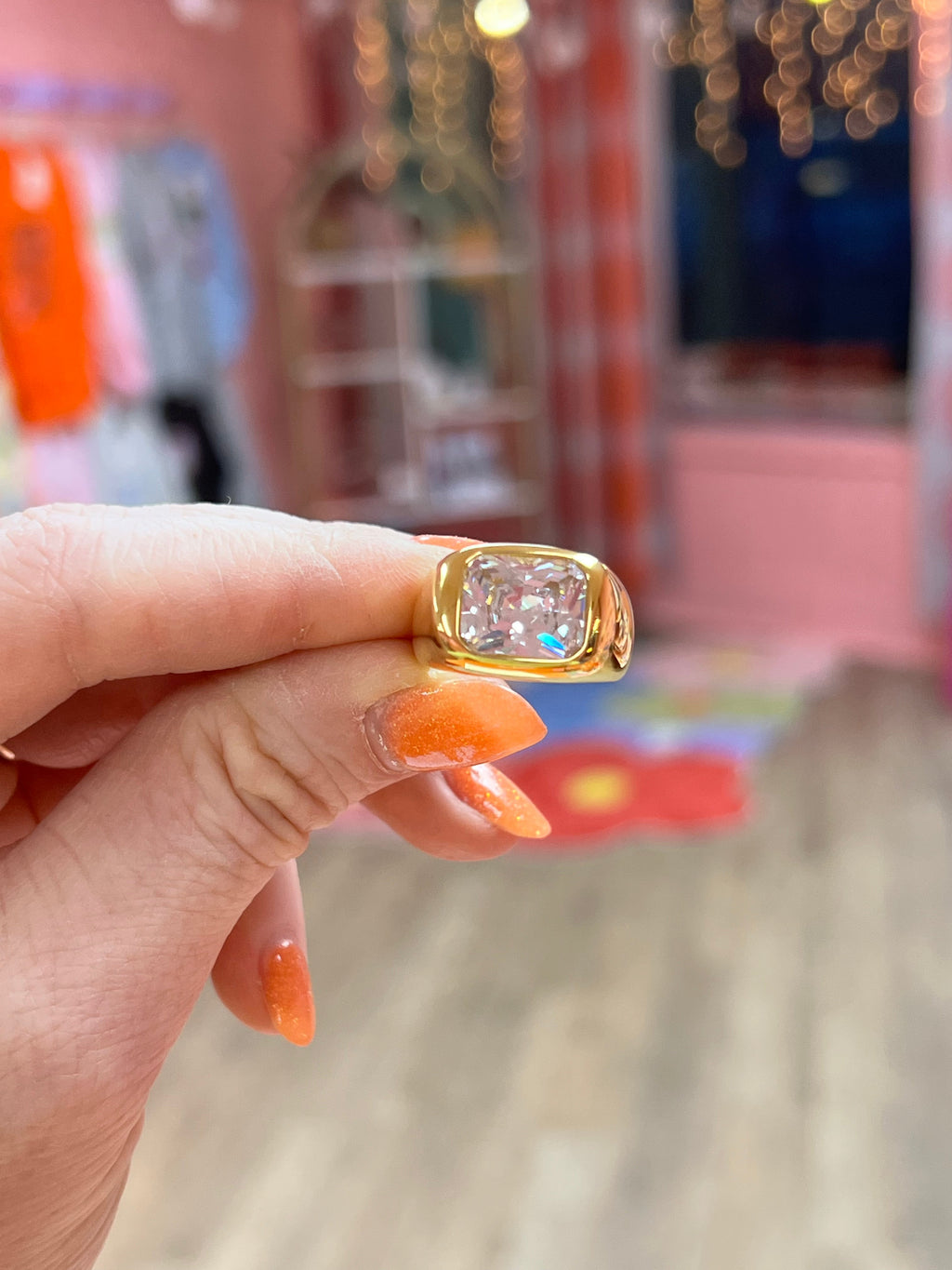 Large Clear Gem Titanium Ring