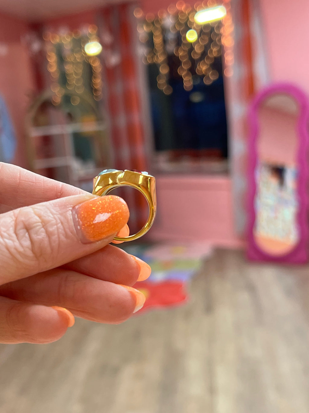 Double Heart Colorful Gem Titanium Ring