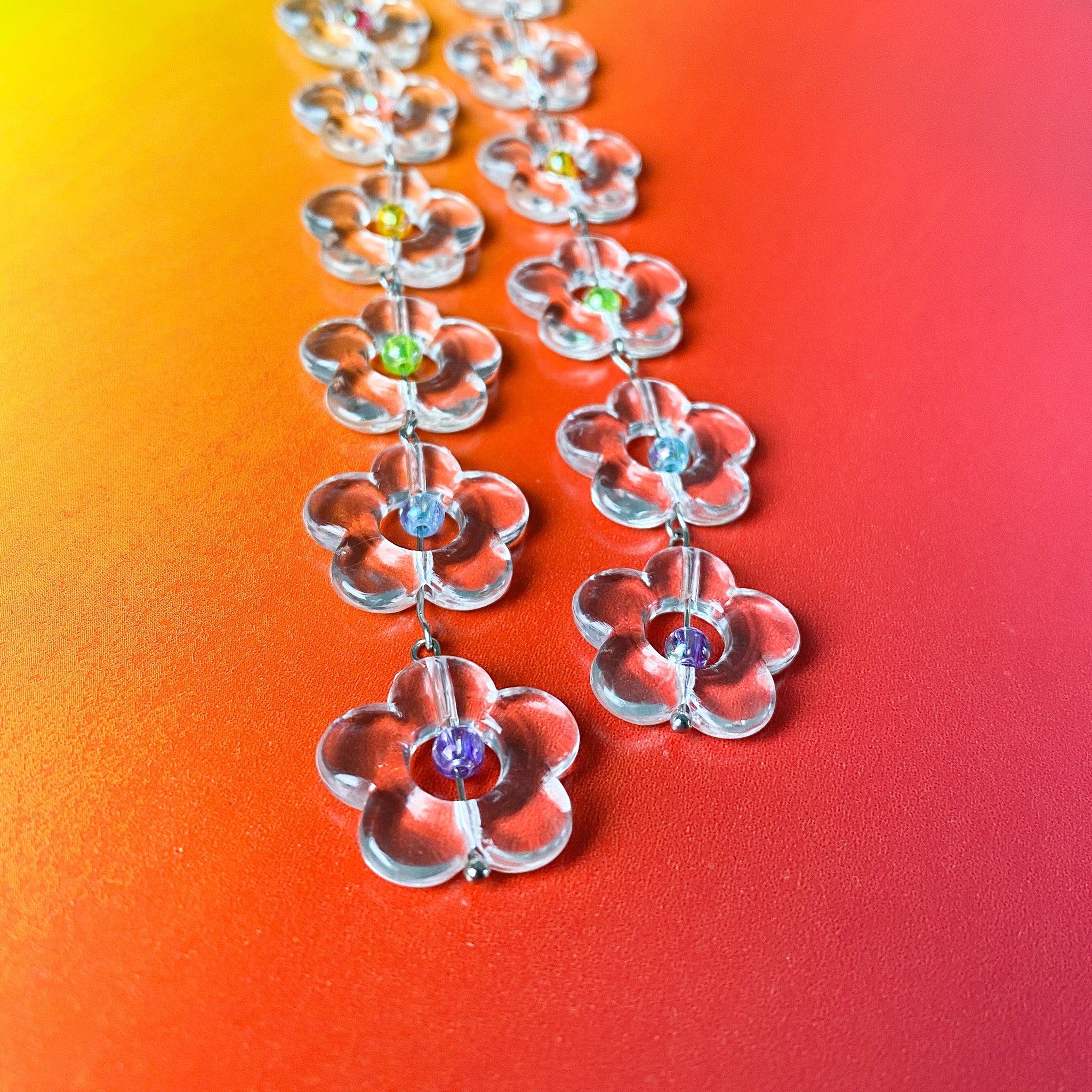 Clear Flower Rainbow Earrings
