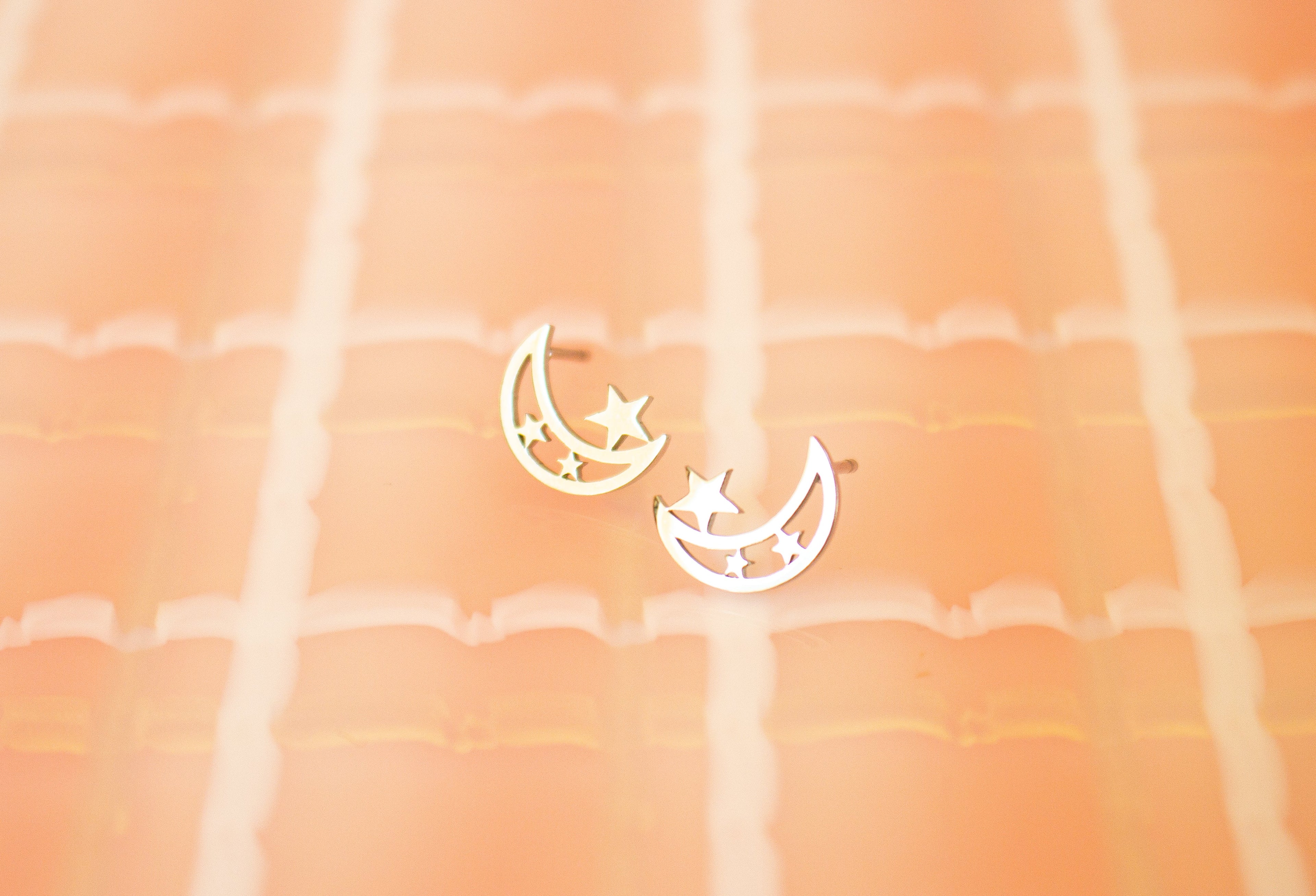 Tiny Moon and Star Stud Earrings