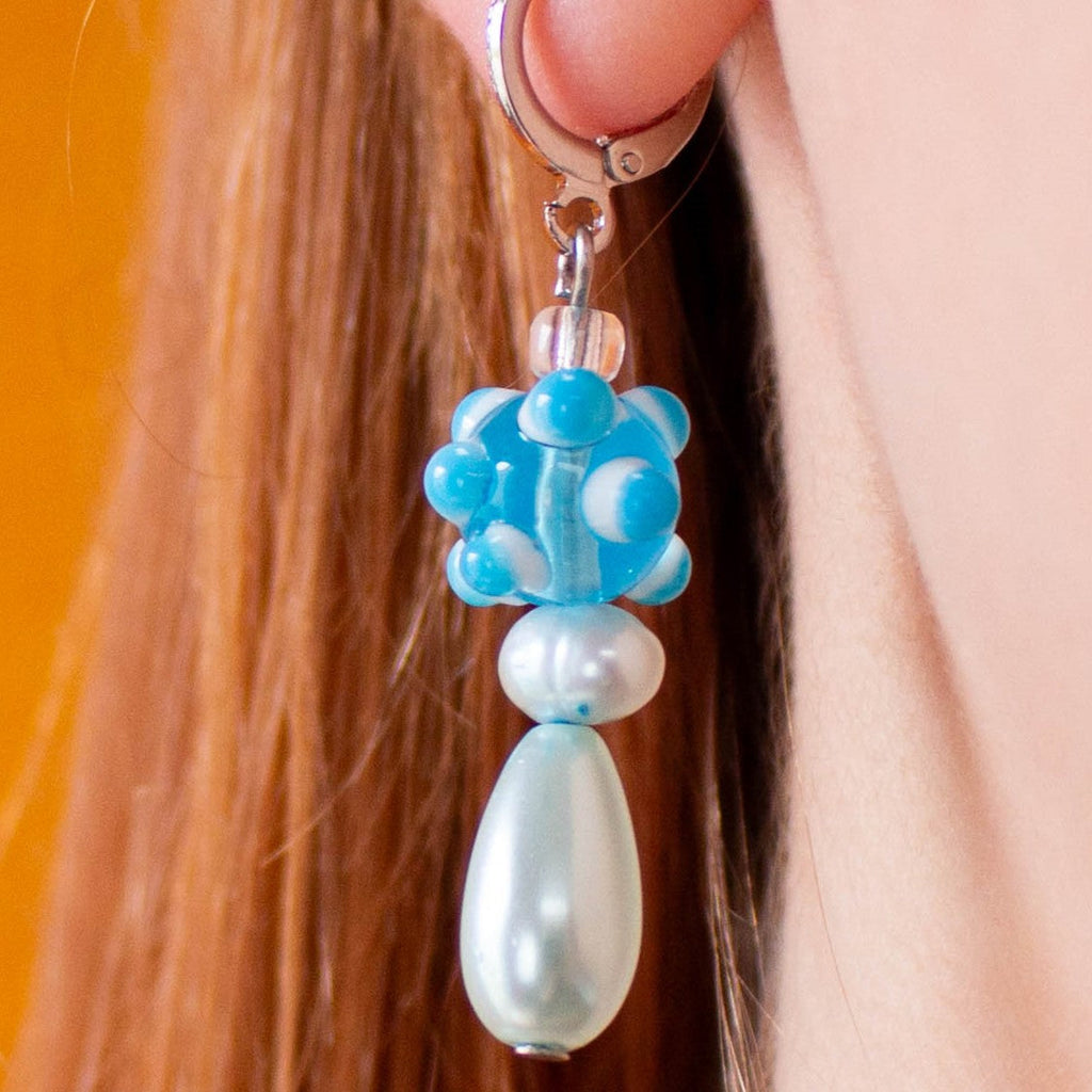 Glass Beaded Funky Chunky Blue Drop Earrings