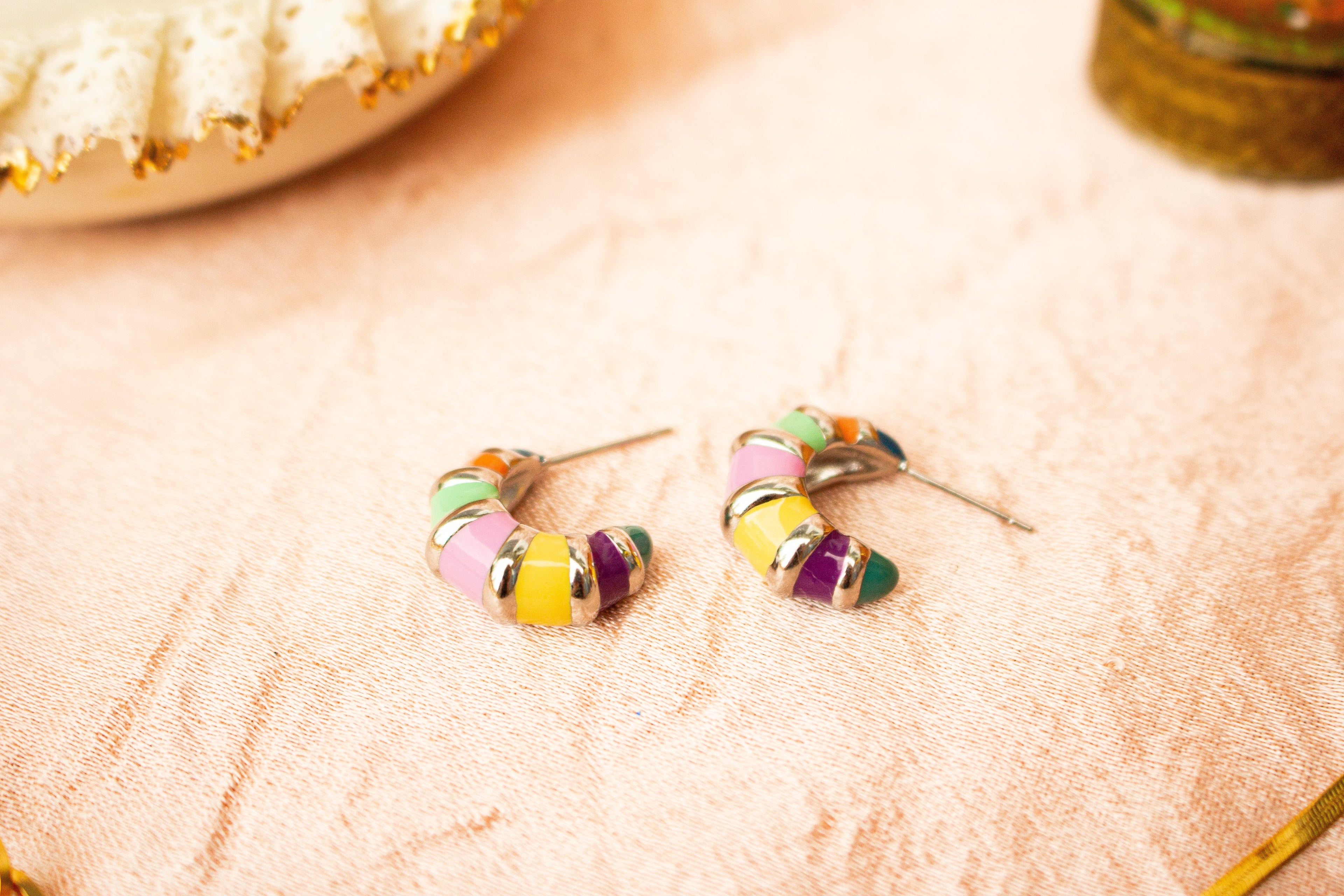 Colorful Stripe Titanium Hoop Earrings