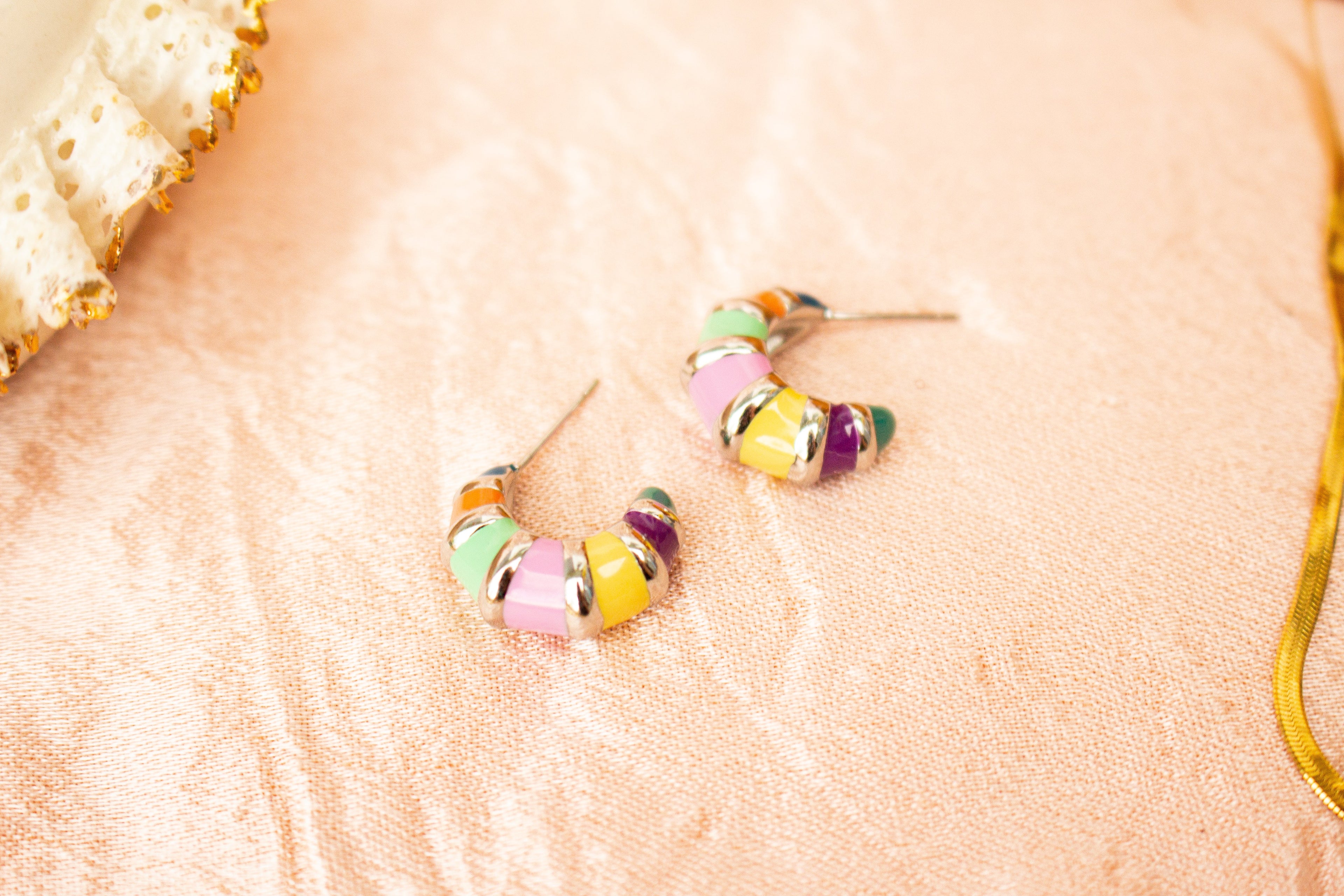 Colorful Stripe Titanium Hoop Earrings