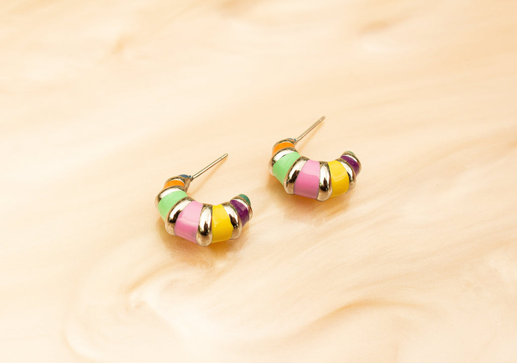 Colorful Stripe Titanium Hoop Earrings
