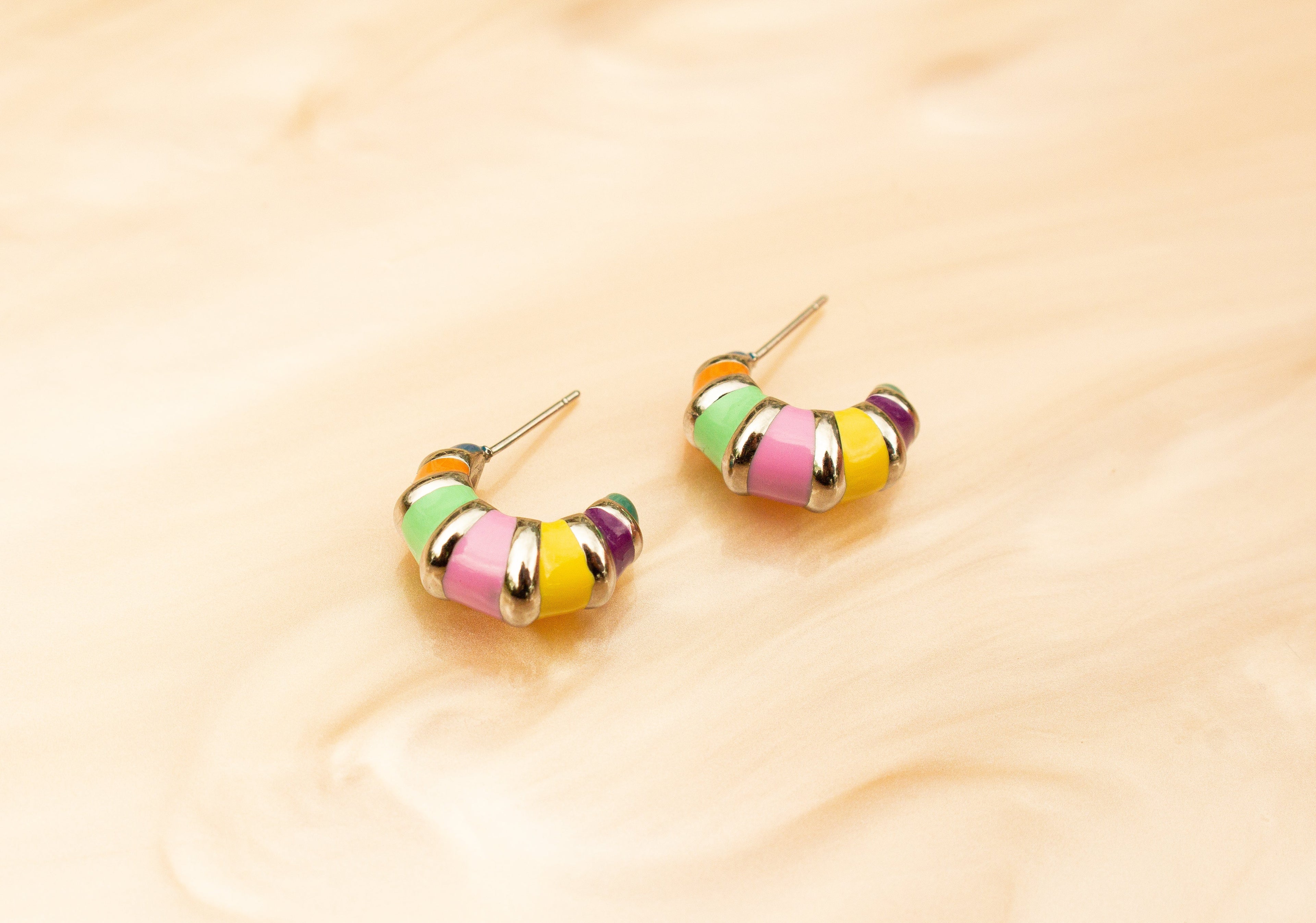 Colorful Stripe Titanium Hoop Earrings