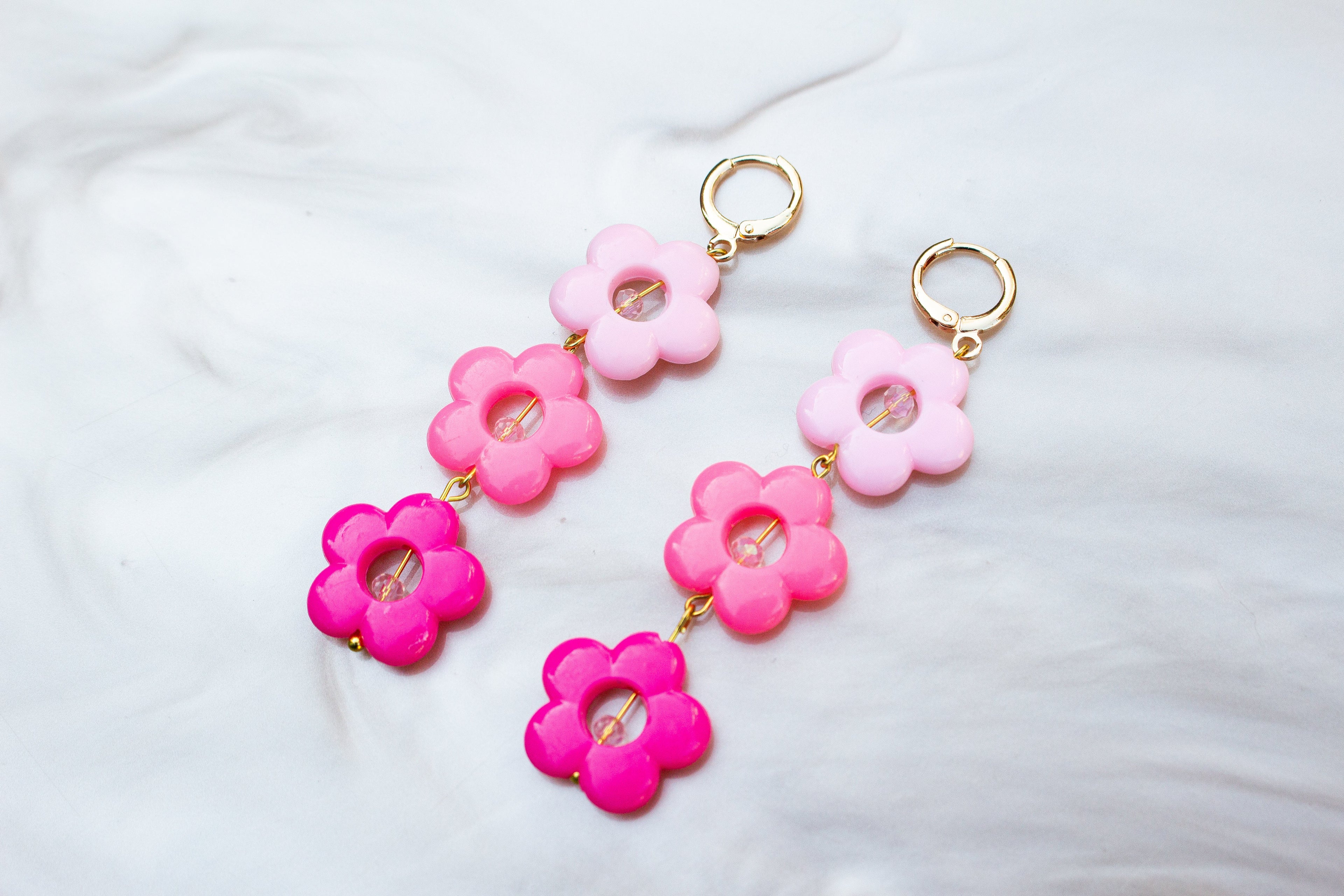 Raspberry Flower Dangle Earrings