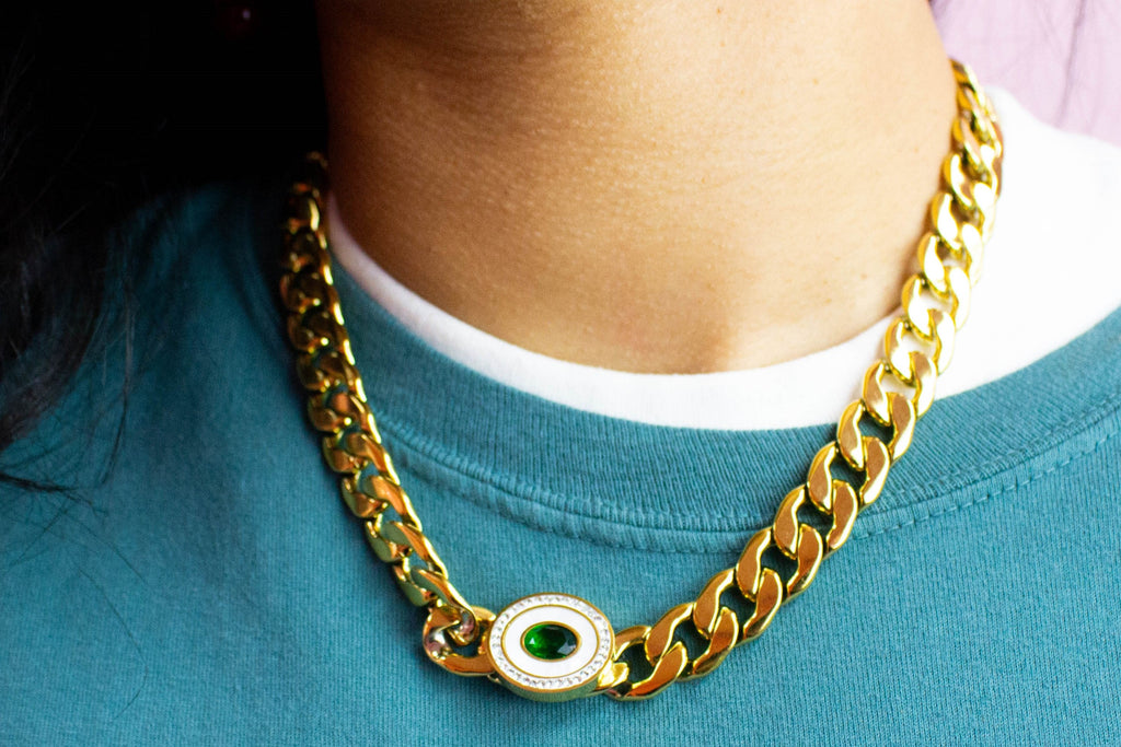 Super Chunky Green Eyed Titanium Necklace