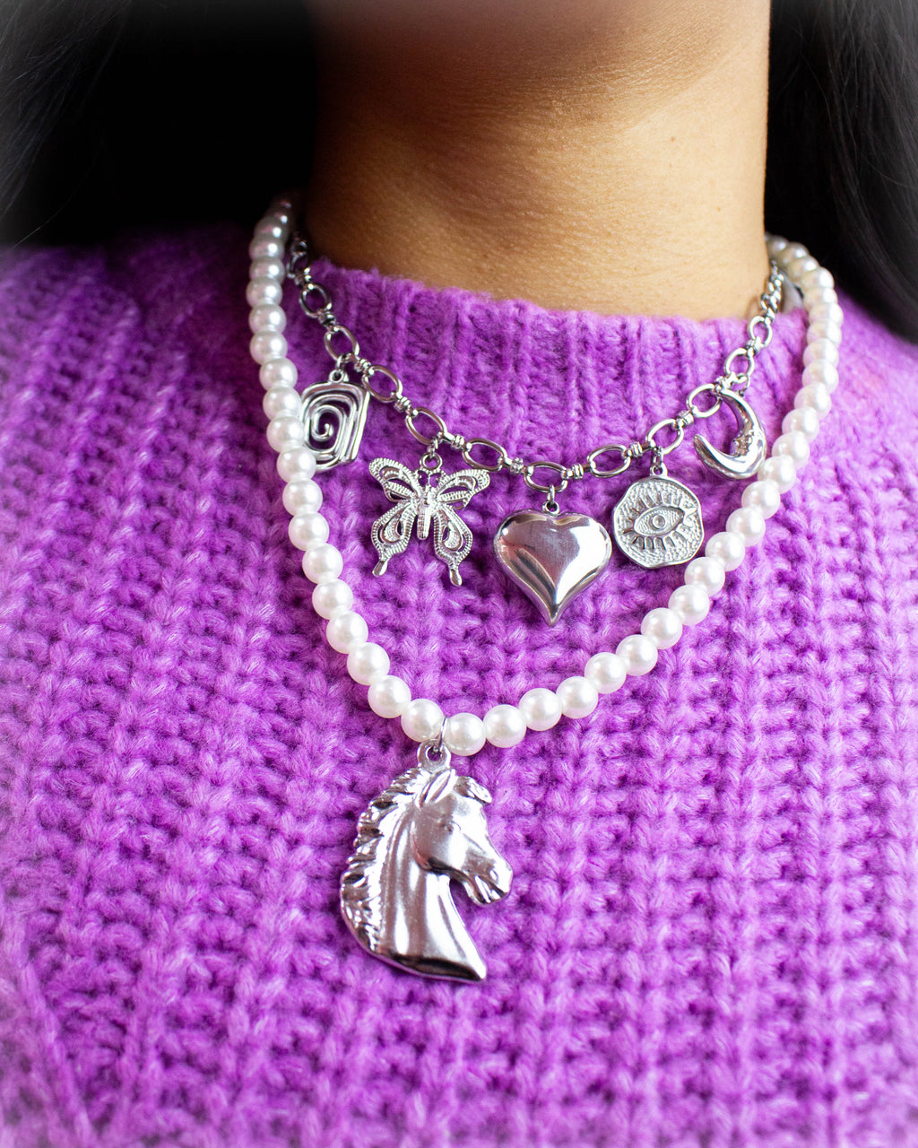 Pearly Horse Charm Necklace