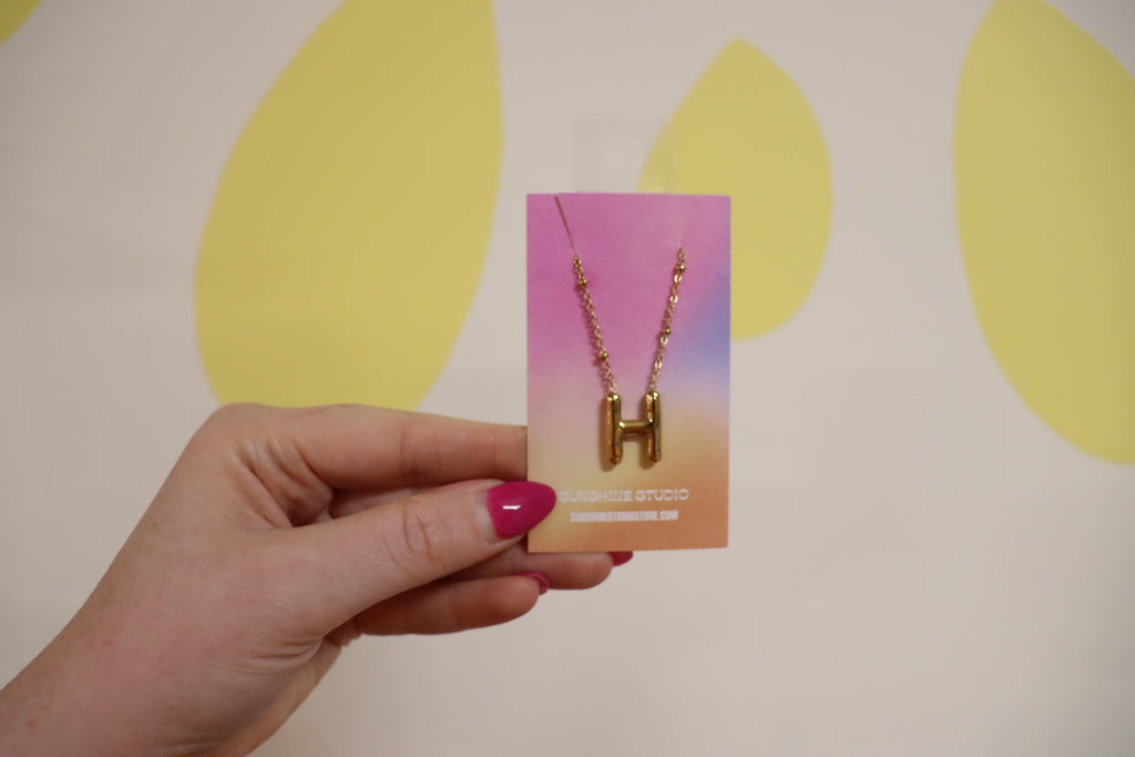 Gold Balloon Letter Necklace-Stainless Steel