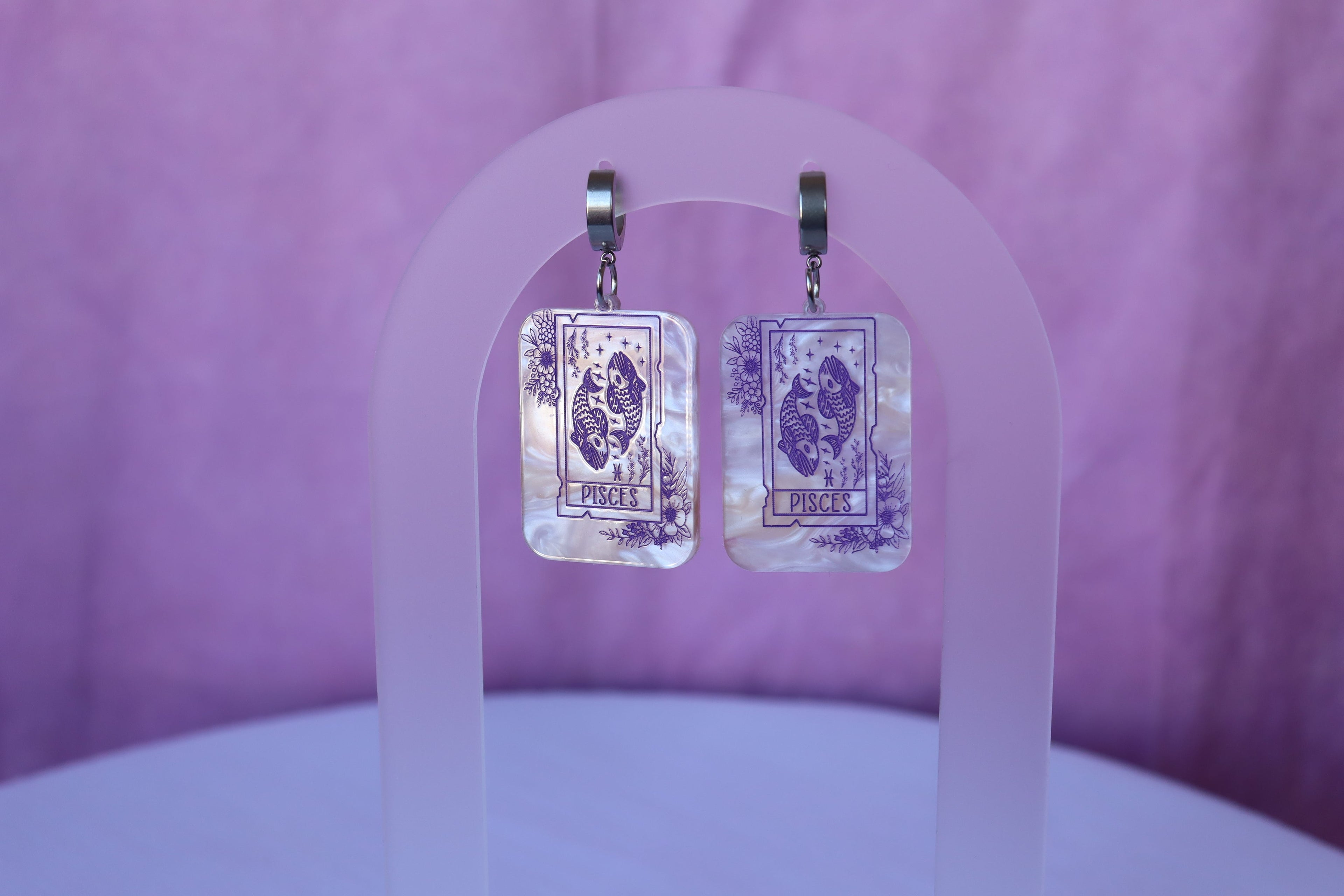 Purple Marble Zodiac Earrings