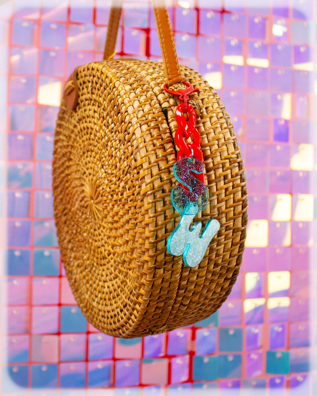 Customized Initials Bag Charm Chain - Red