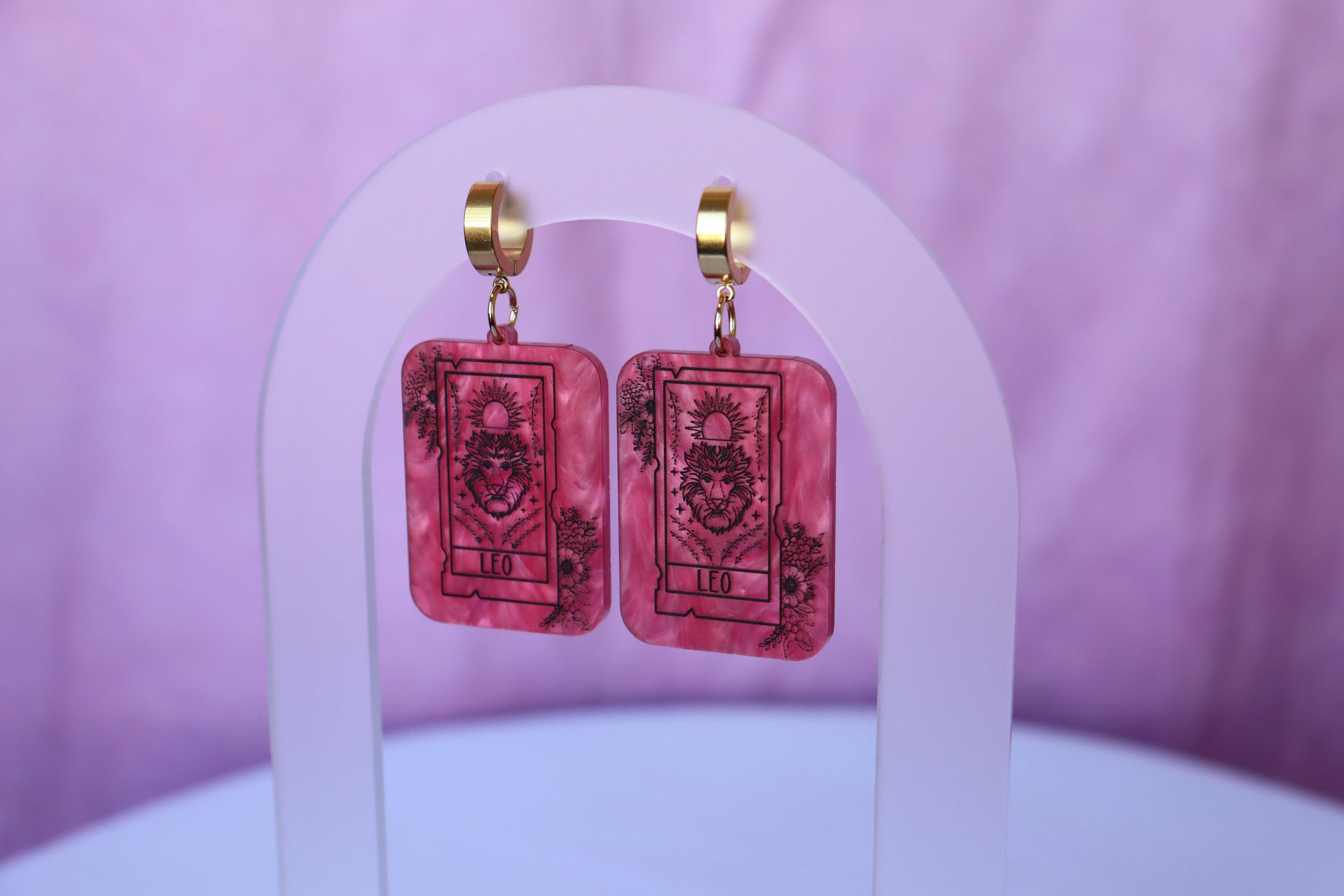 Pink Marble Zodiac Earrings