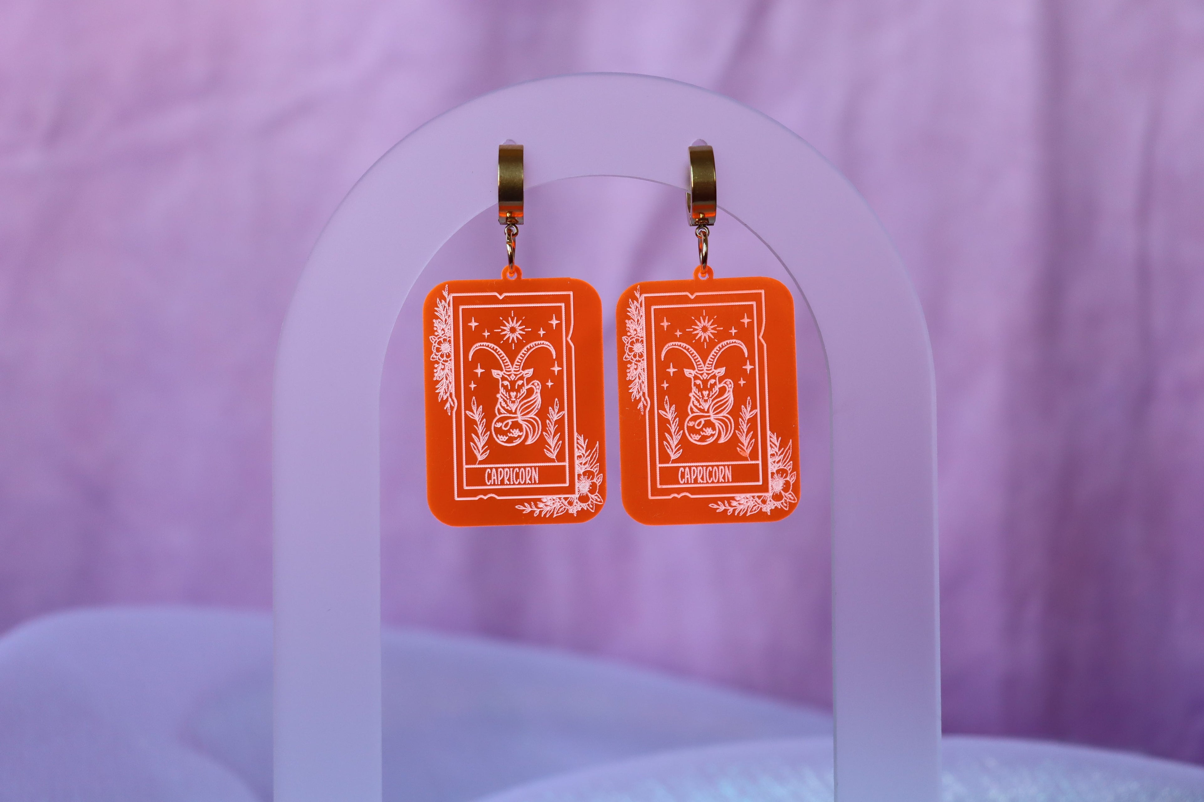 Neon Orange Zodiac Earrings