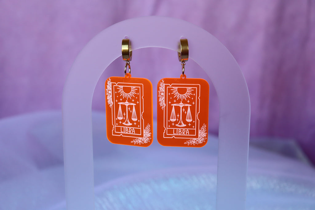 Neon Orange Zodiac Earrings