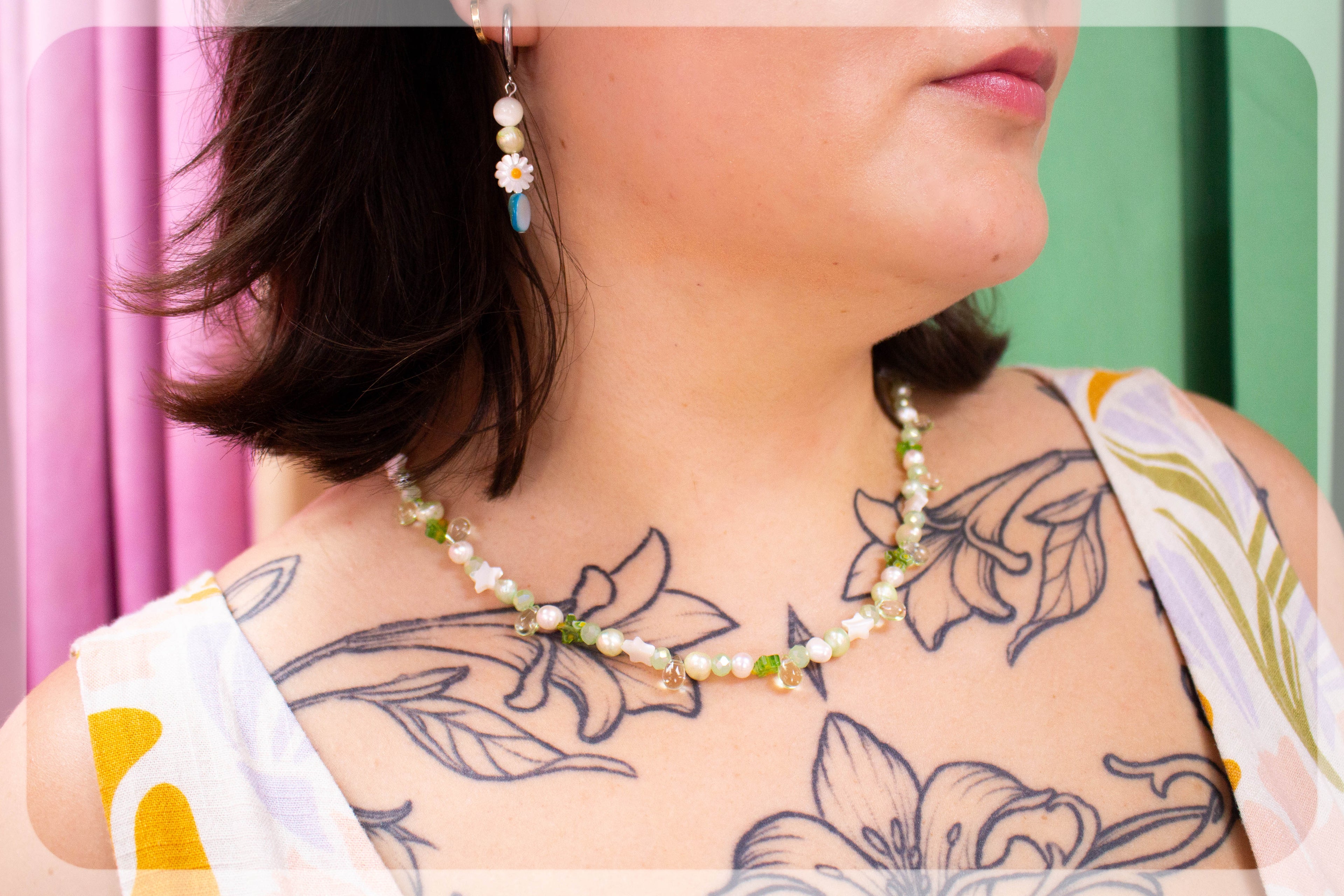 Starry Ocean - Green Beaded Necklace