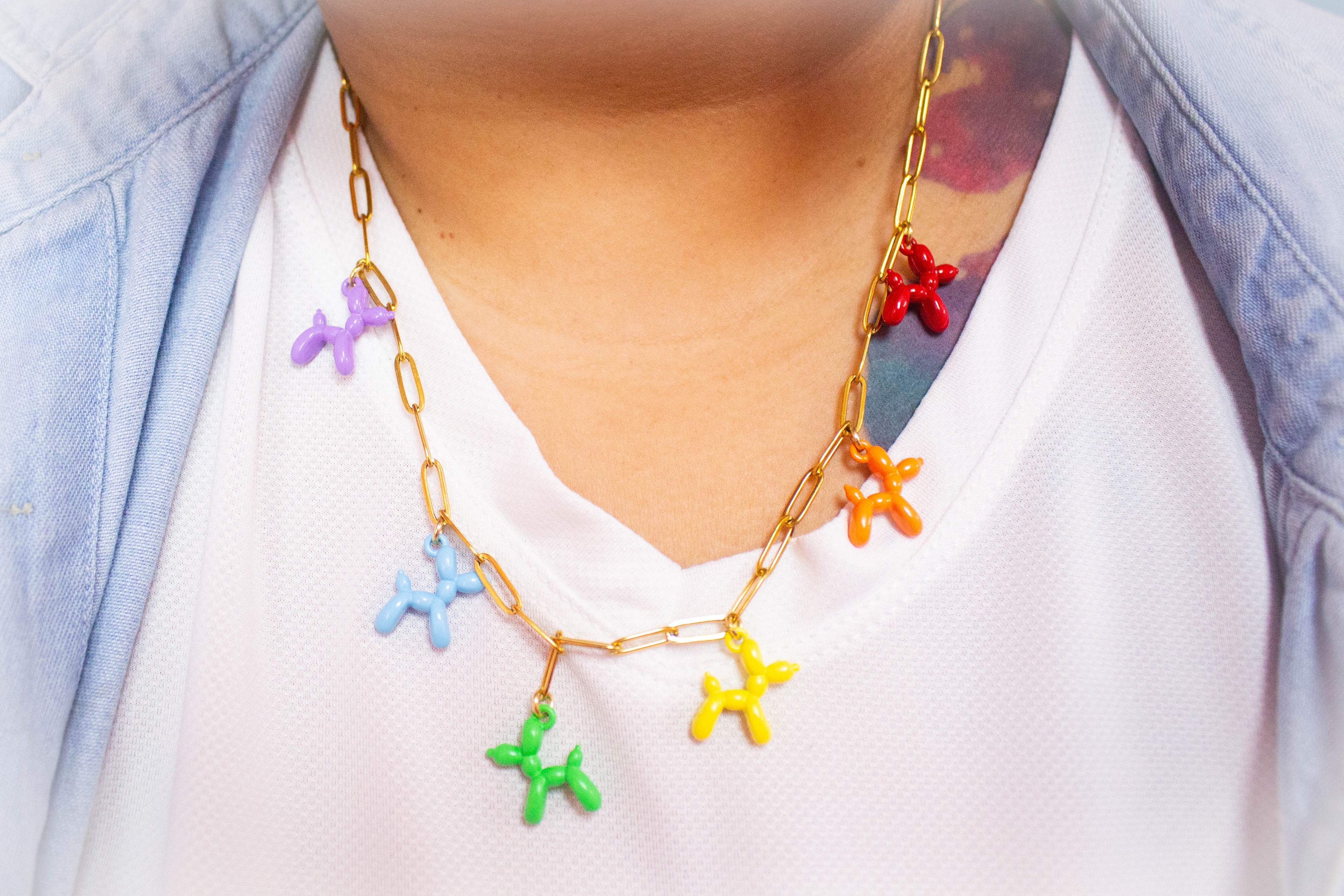 Rainbow Balloon Animal Titanium Necklace