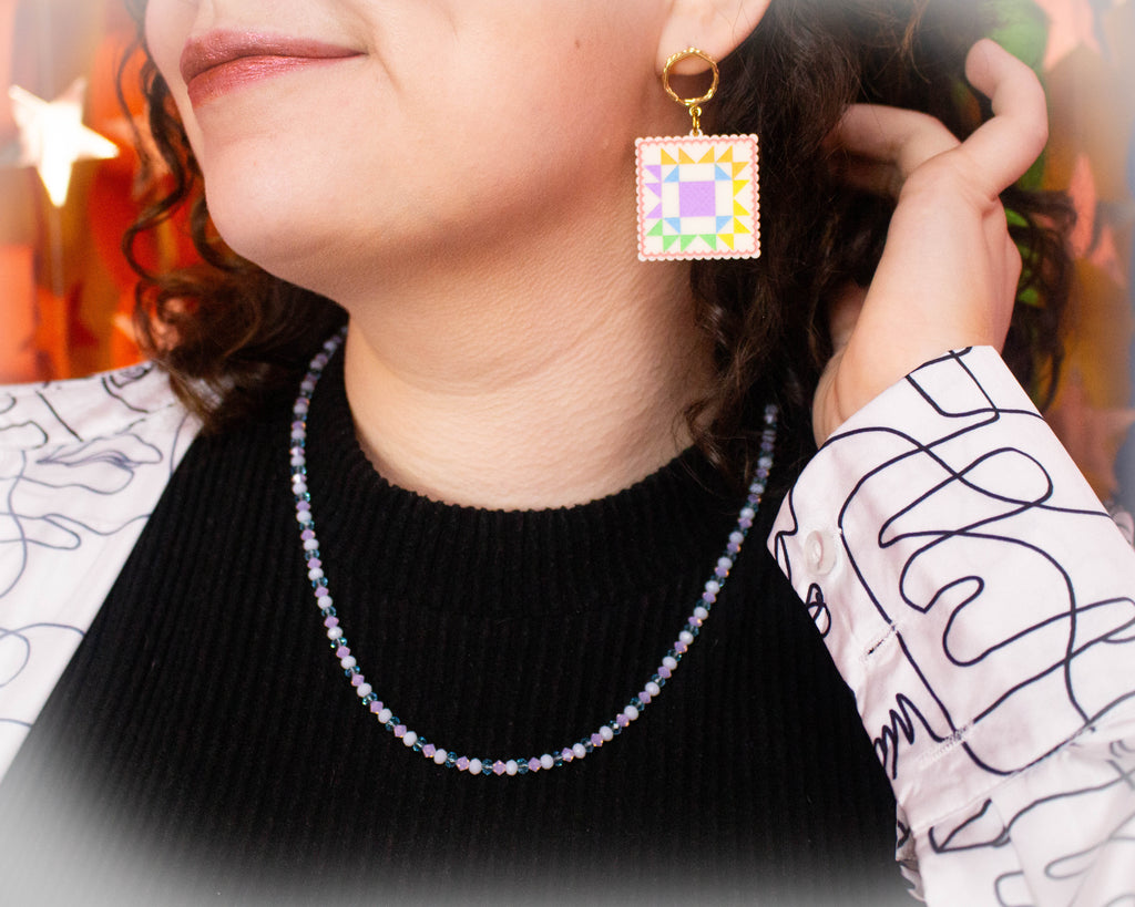 Blue-Pink-White Beaded Necklace
