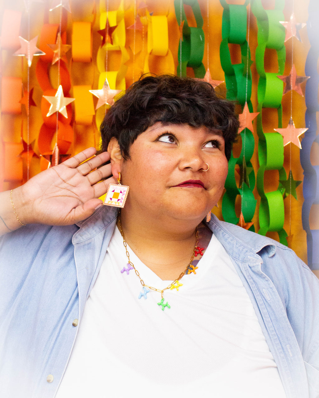 Crafty Quilt Squares Rainbow Dangle Earrings