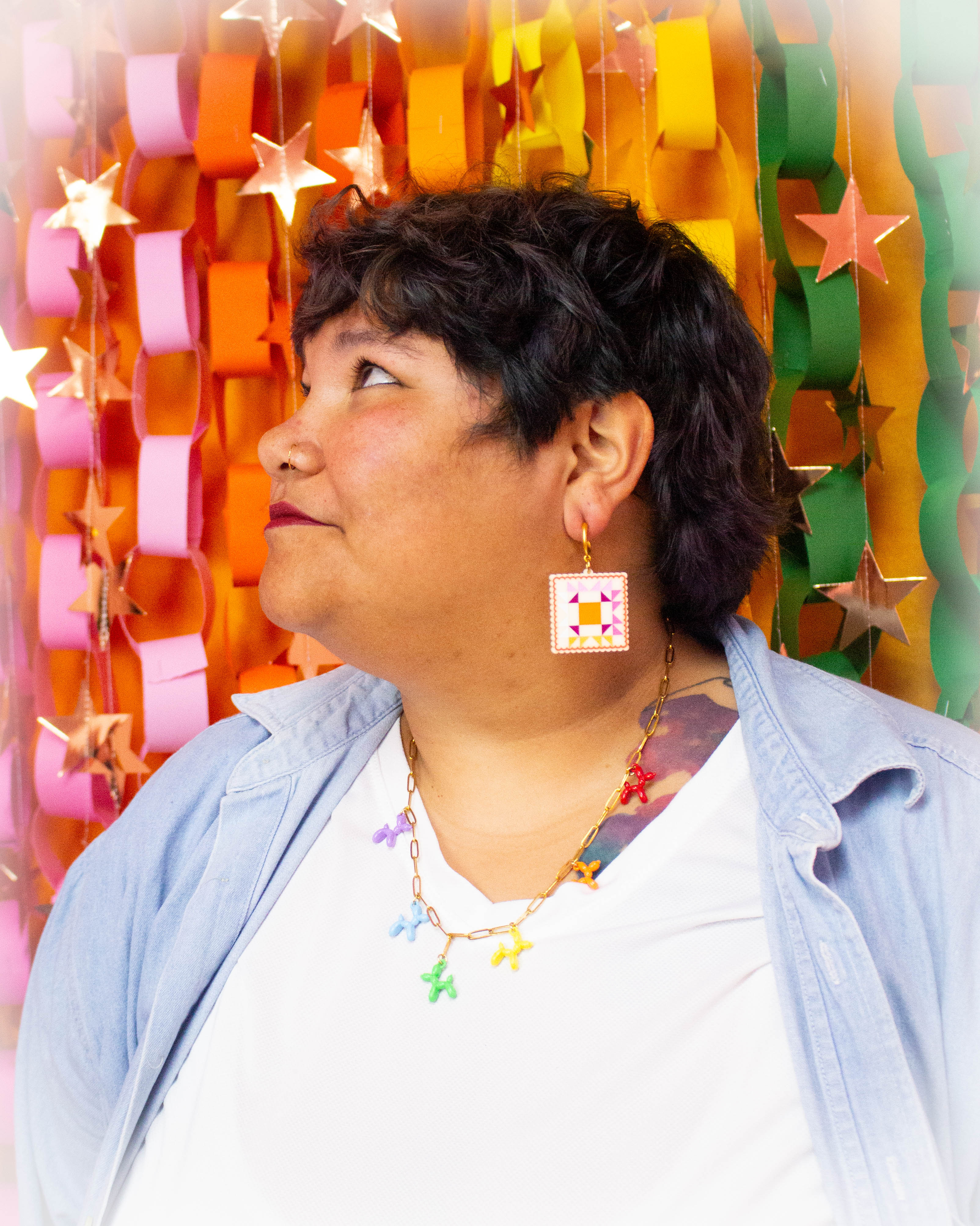 Crafty Quilt Squares Rainbow Dangle Earrings