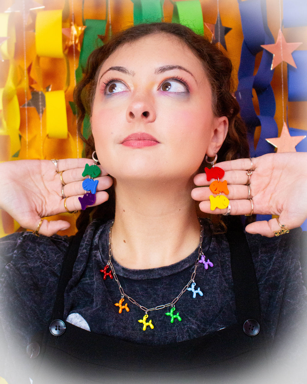 Rainbow Cracker Fish Dangle Earrings