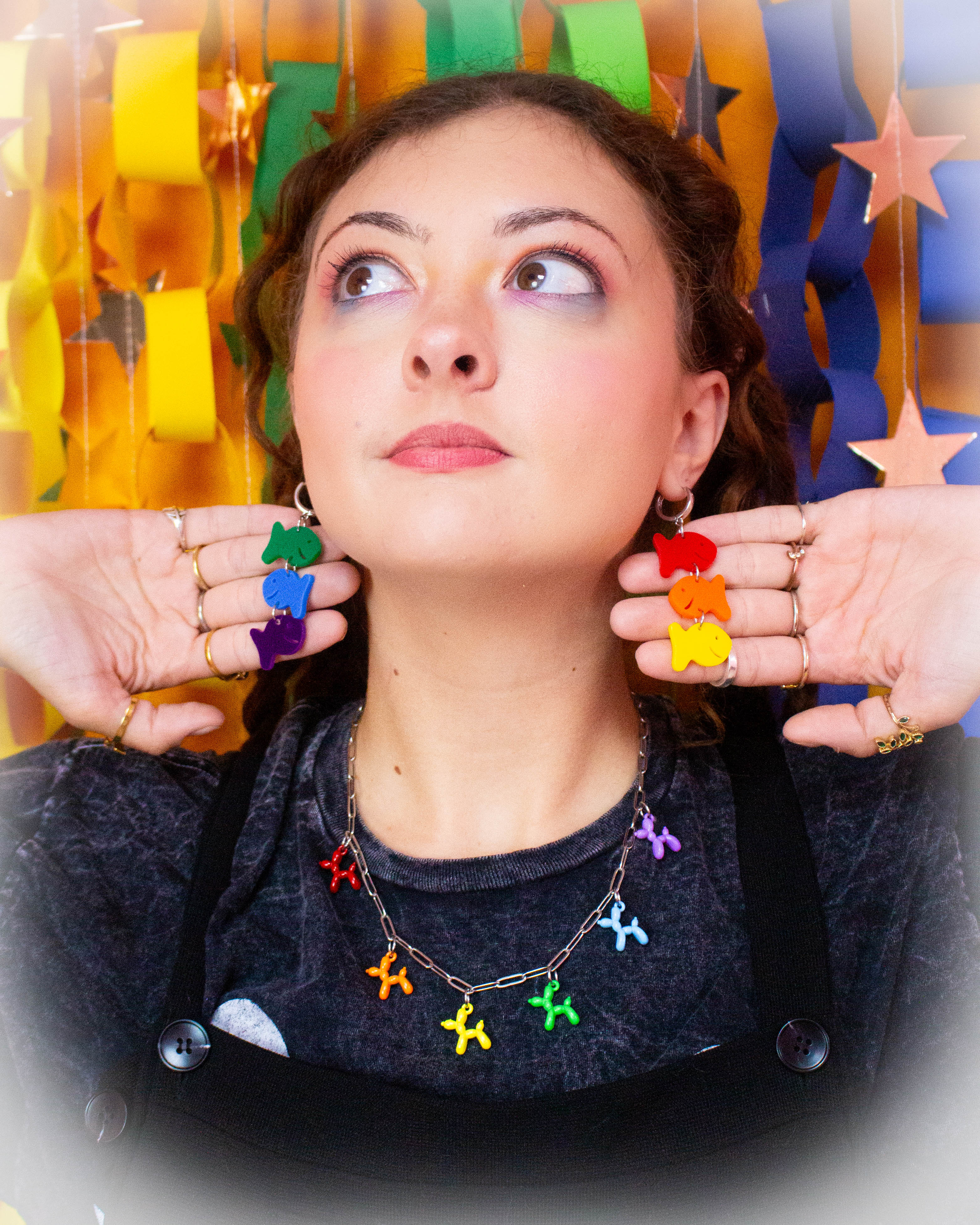 Rainbow Cracker Fish Dangle Earrings